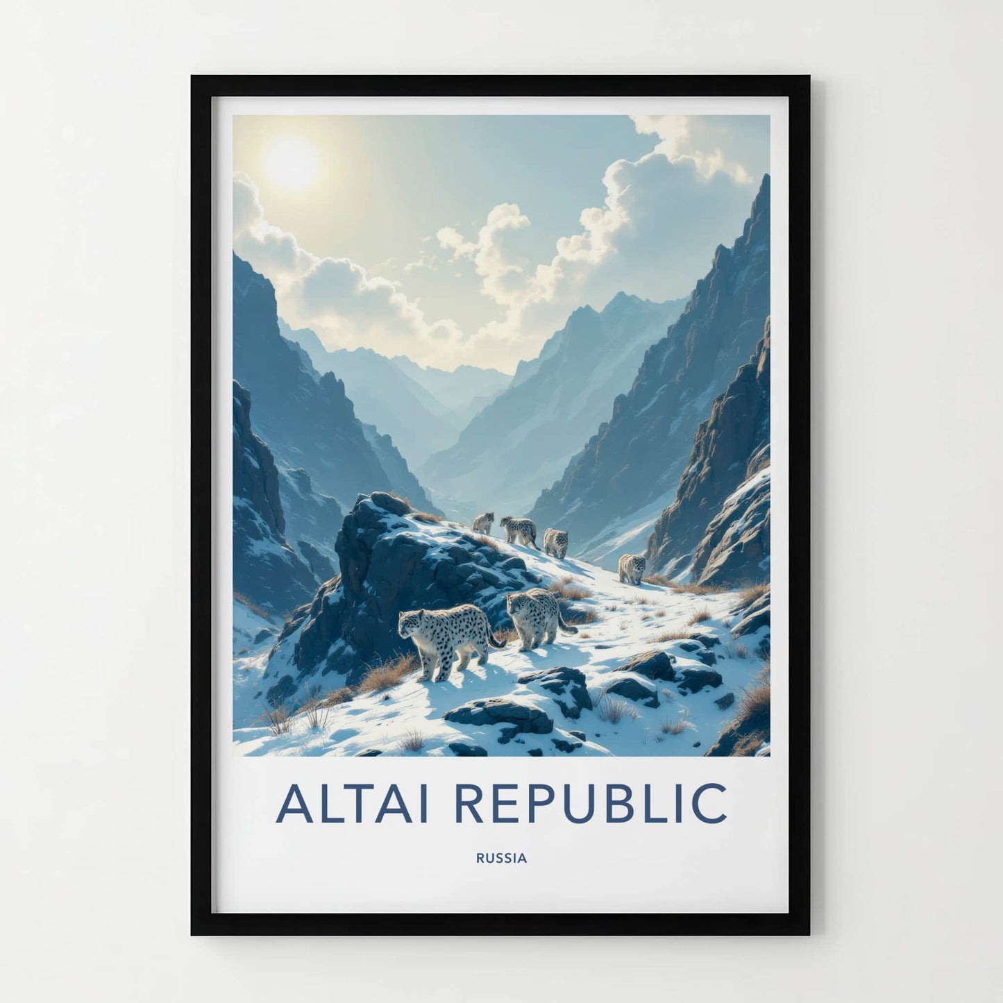 Altai Republic Poster - Russia Wall Art - Snowy Mountain Leopards Home Decor