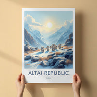 Altai Republic Poster - Russia Wall Art - Walking Snow Leopards Home Decor