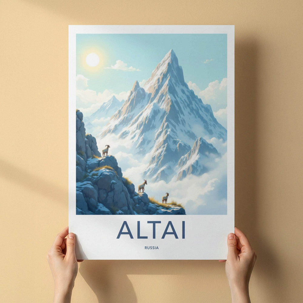 Altai Russia Poster - Scenic Mountain Print with Indigenous Wildlife