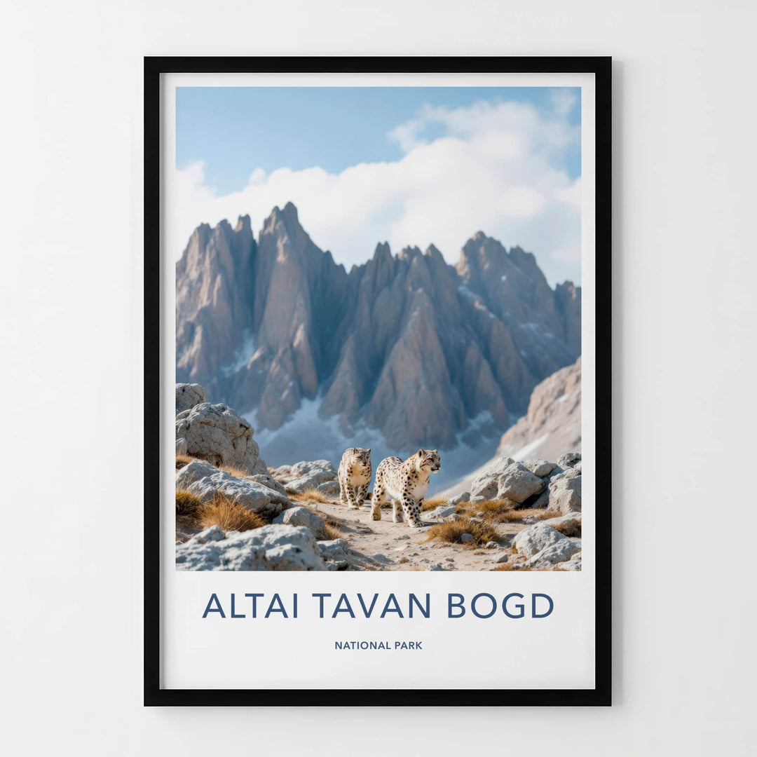 Altai Tavan Bogd Poster - Mongolia Travel Art - Wild Leopards Rocky Terrain Wall Decor