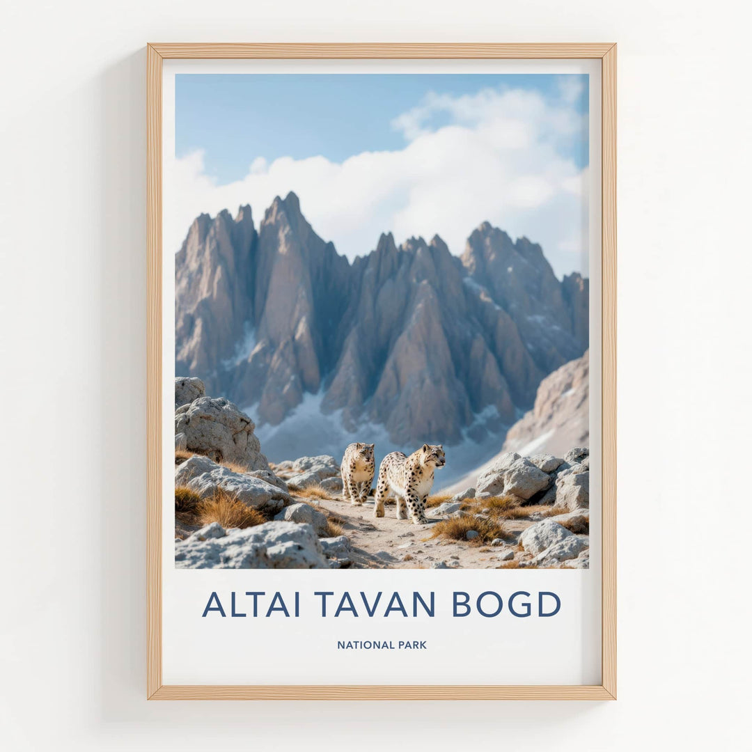 Altai Tavan Bogd Poster - Mongolia Travel Art - Wild Leopards Rocky Terrain Wall Decor