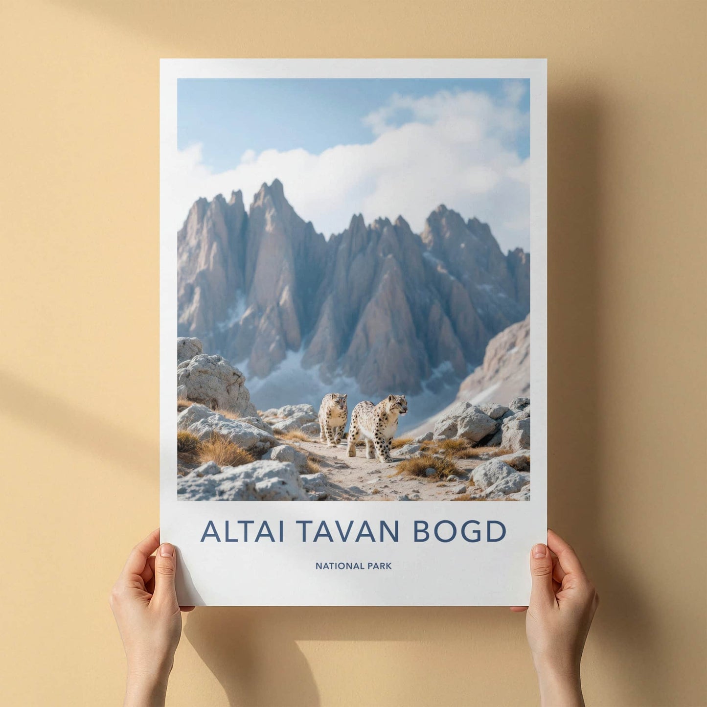 Altai Tavan Bogd Poster - Mongolia Travel Art - Wild Leopards Rocky Terrain Wall Decor