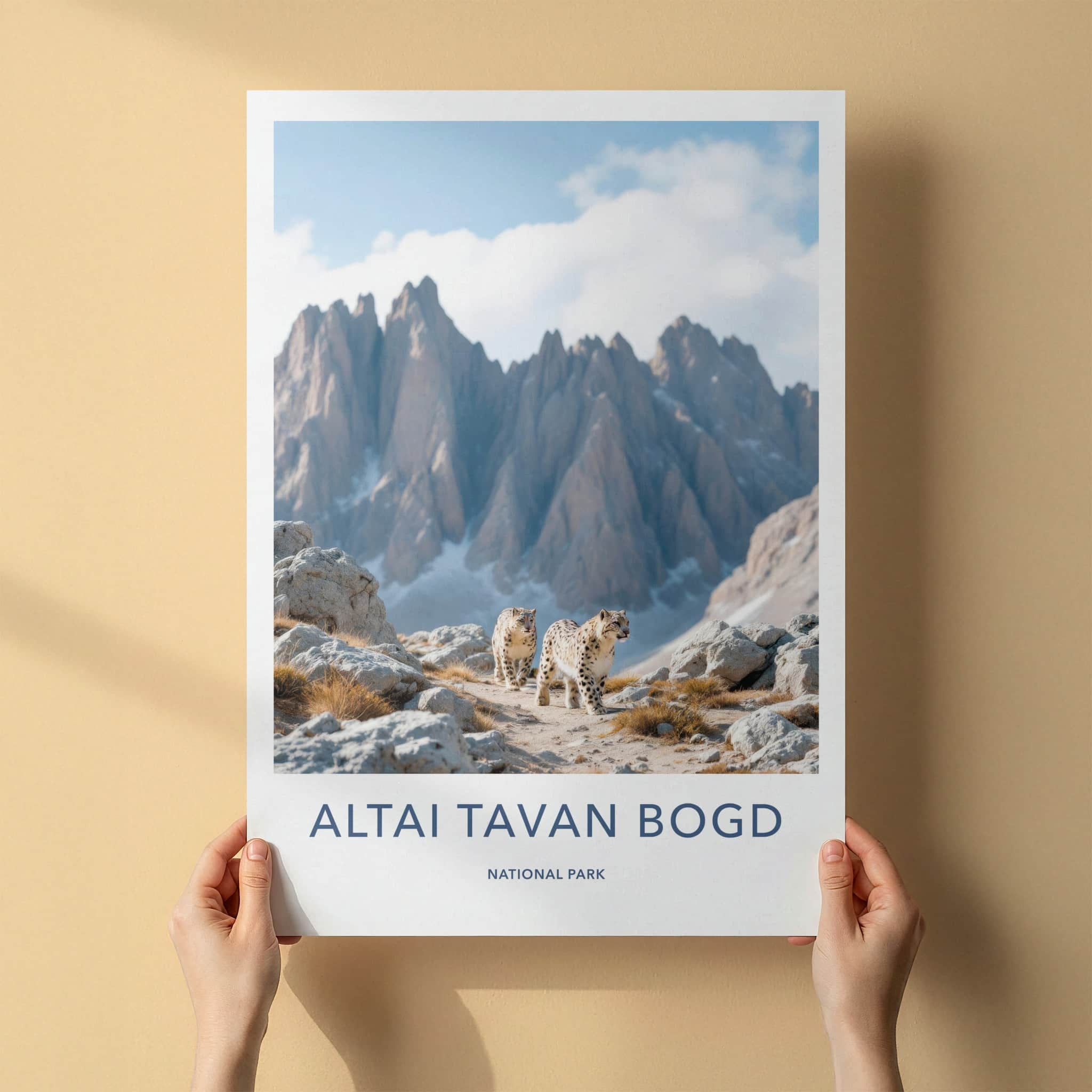 Altai Tavan Bogd Poster - Mongolia Travel Art - Wild Leopards Rocky Terrain Wall Decor