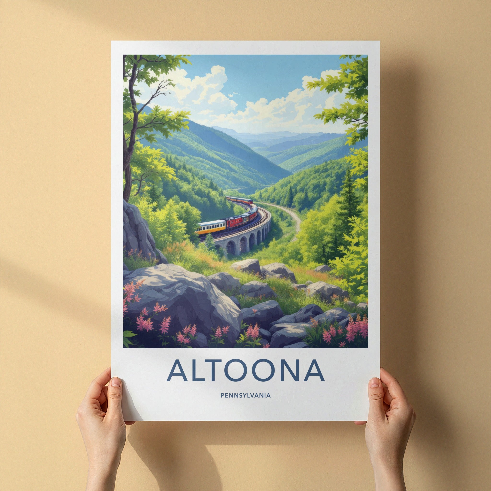 Altoona Poster - Pennsylvania Travel Art - Arched Viaduct Train Home Decor