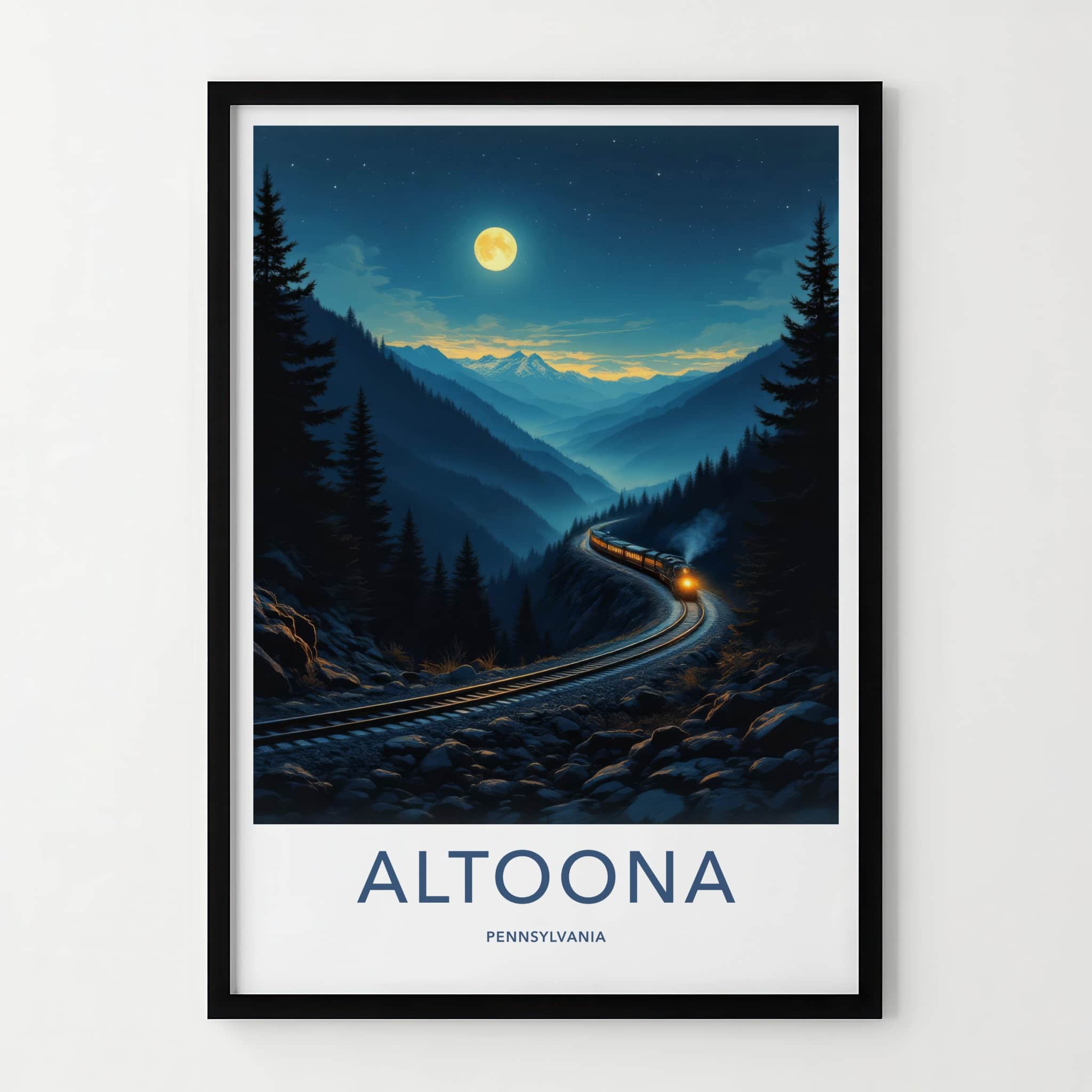 Altoona Poster - Pennsylvania Travel Art - Curving Train Mountains Home Decor