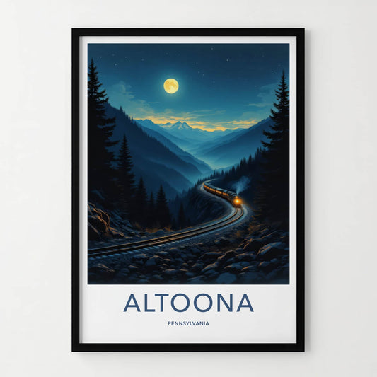 Altoona Poster - Pennsylvania Travel Art - Curving Train Mountains Home Decor