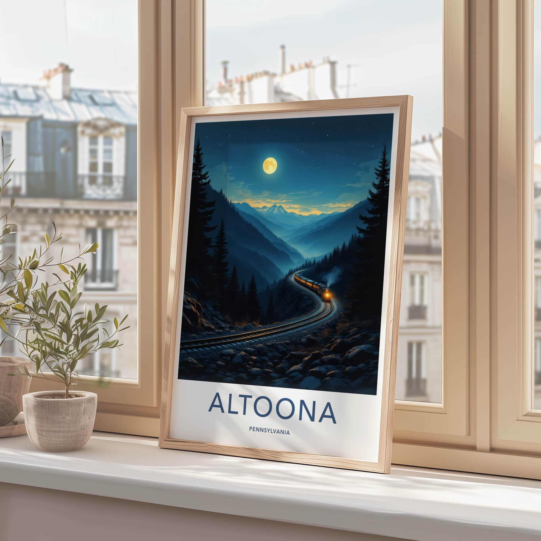 Altoona Poster - Pennsylvania Travel Art - Curving Train Mountains Home Decor
