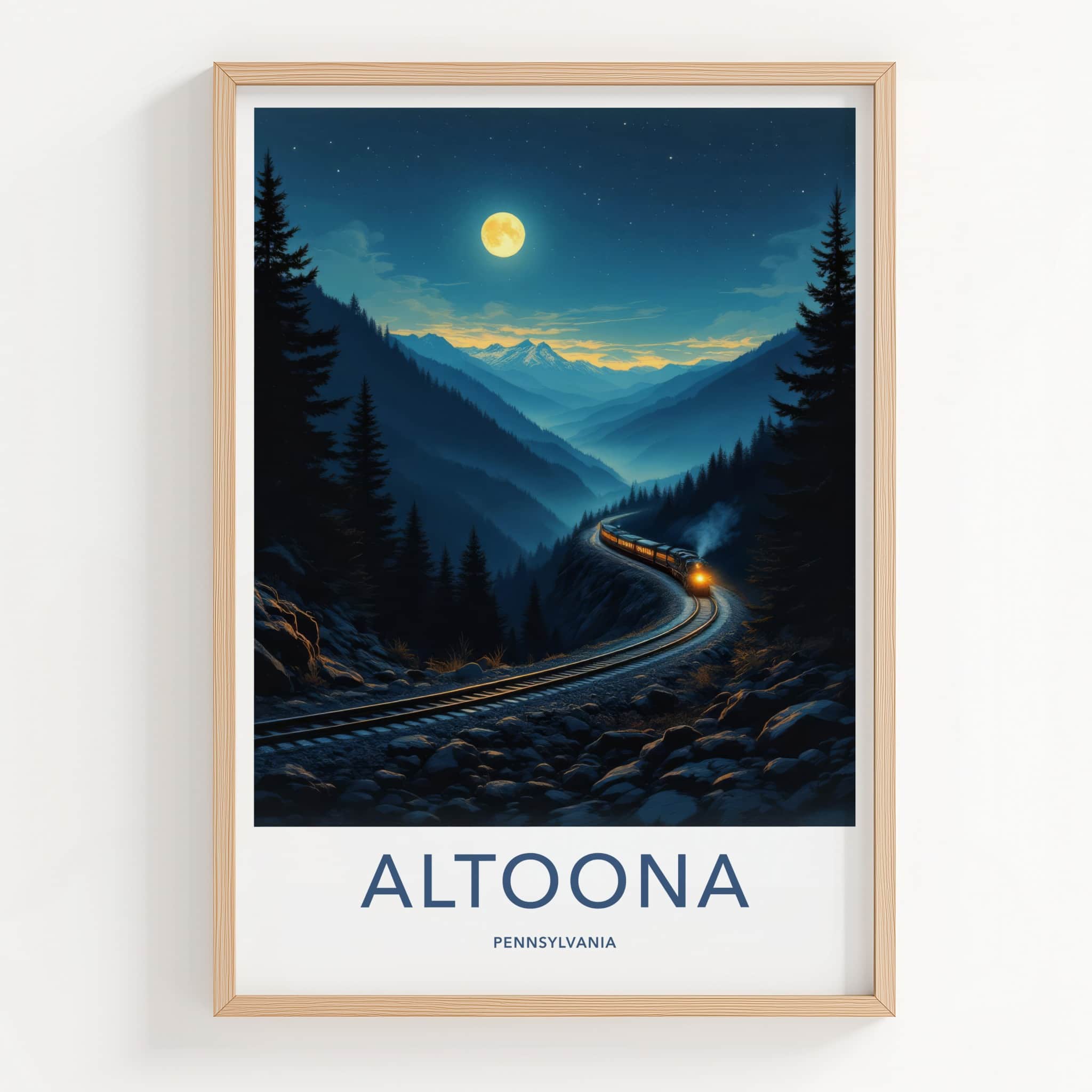 Altoona Poster - Pennsylvania Travel Art - Curving Train Mountains Home Decor