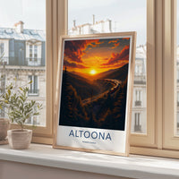 Altoona Poster - Pennsylvania Travel Art - Curving Train Sunset Wall Decor