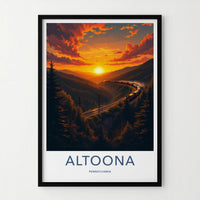Altoona Poster - Pennsylvania Travel Art - Curving Train Sunset Wall Decor