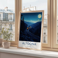 Altoona Poster - Pennsylvania Travel Art - Moonlit Mountain Train Home Decor