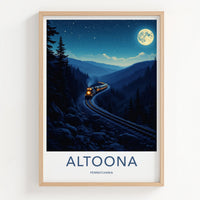 Altoona Poster - Pennsylvania Travel Art - Moonlit Mountain Train Home Decor