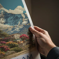 Ama Dablam Poster - Nepal Travel Art - Mountain Village Rhododendrons Gallery Art