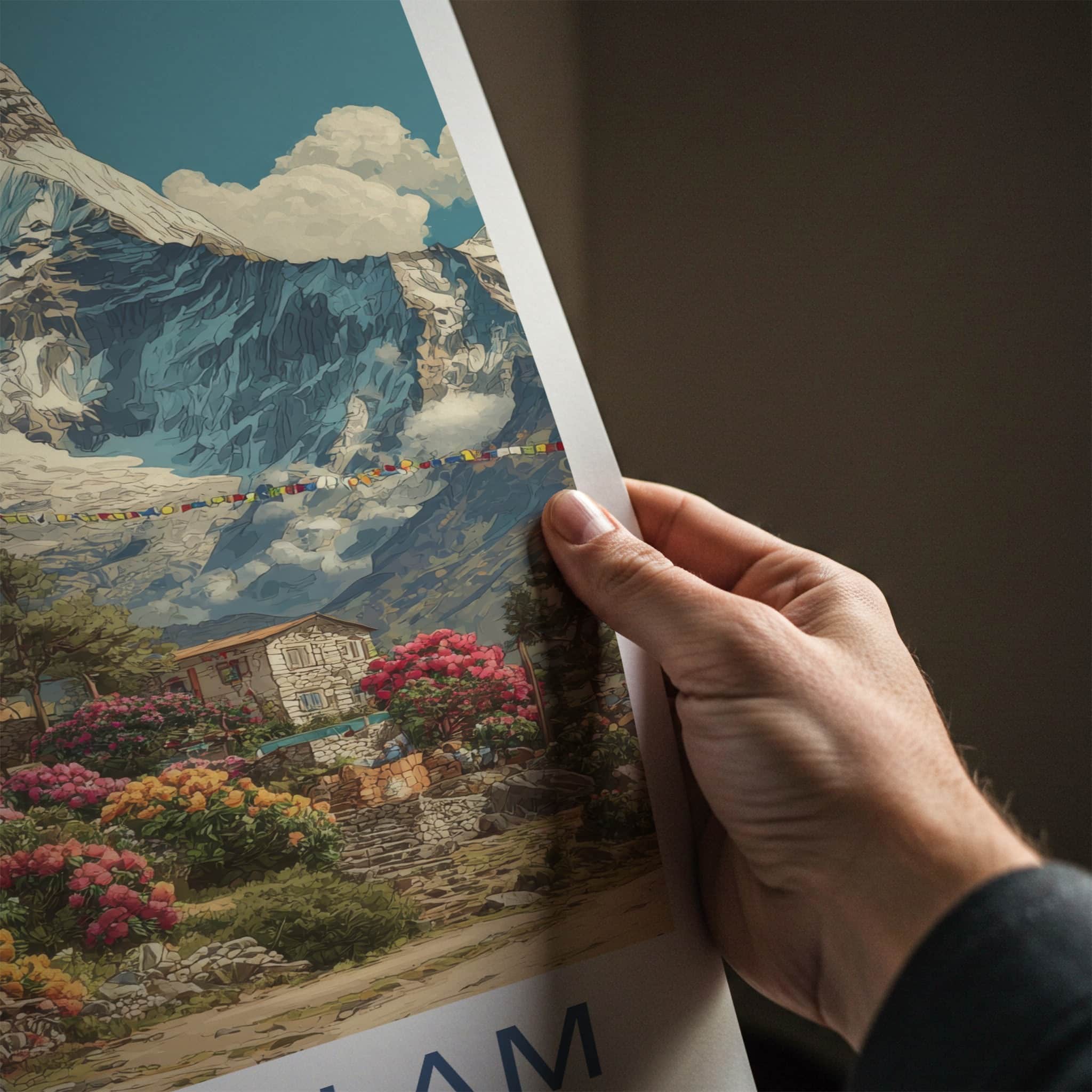 Ama Dablam Poster - Nepal Travel Art - Mountain Village Rhododendrons Gallery Art