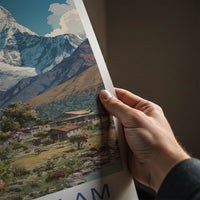 Ama Dablam Poster - Nepal Travel Art - Pink Flowers Village Gallery Art