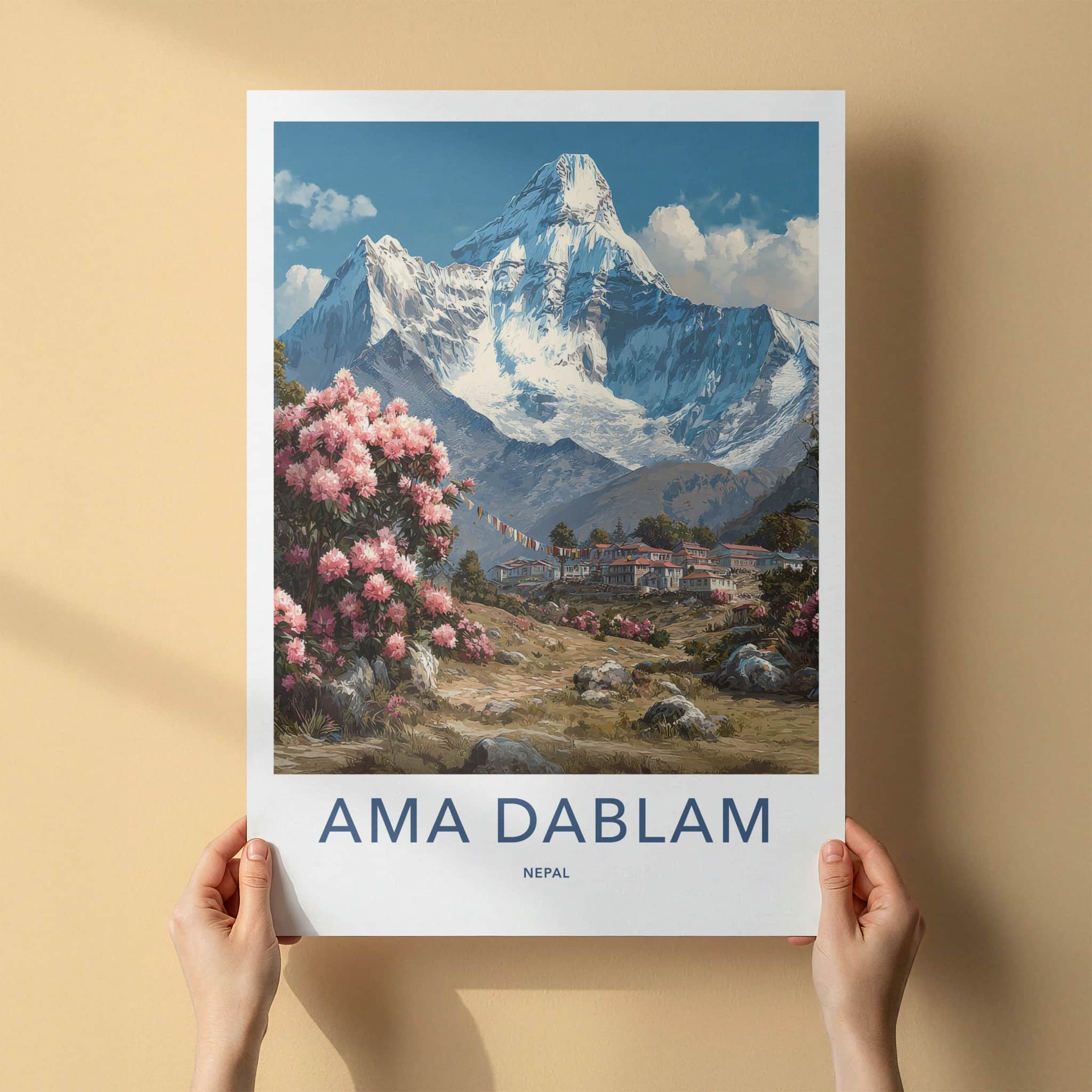 Ama Dablam Poster - Nepal Travel Art - Snow Capped Peak Home Decor