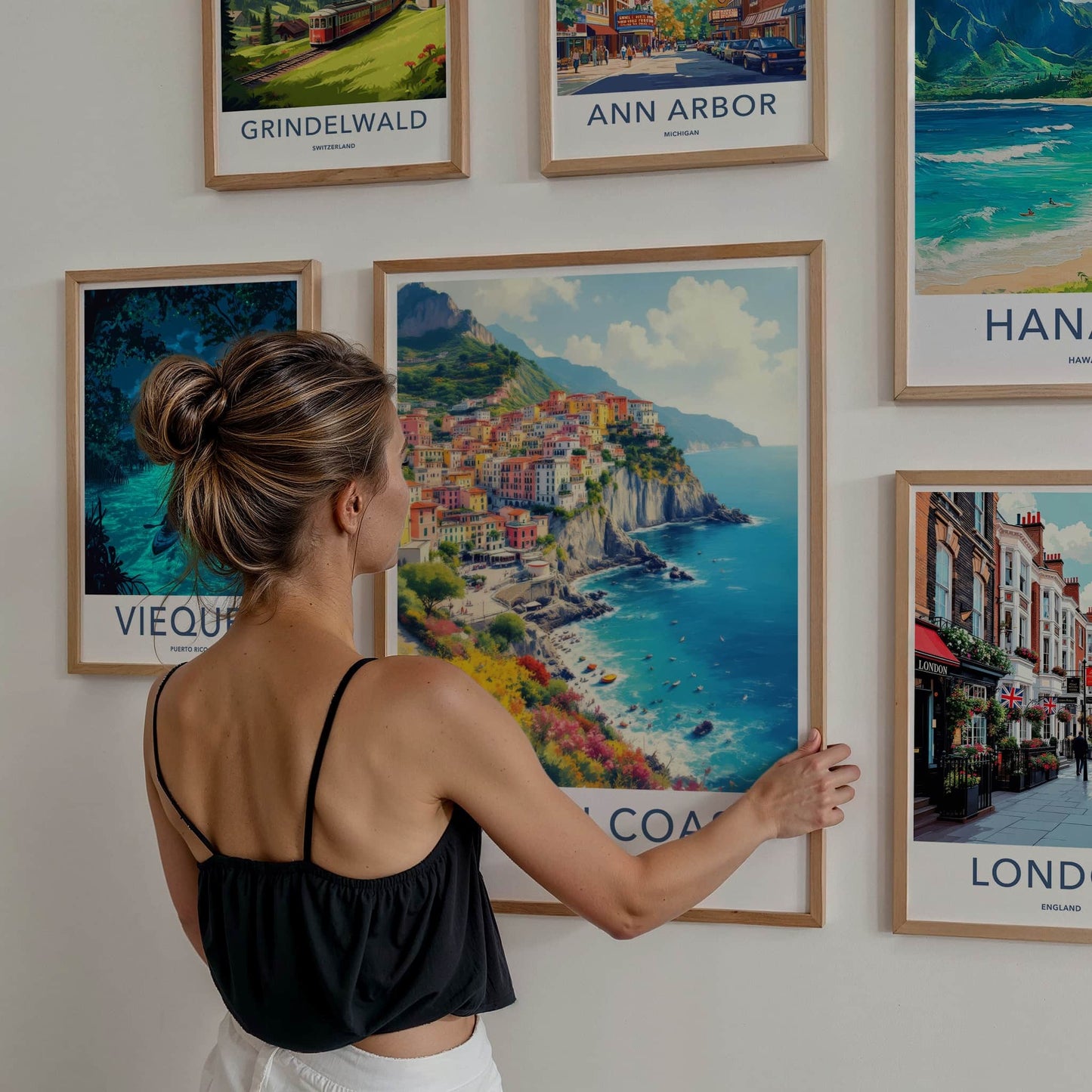 Amalfi Coast Poster - Italy Framed Art - Colorful Cliffside Village Home Decor