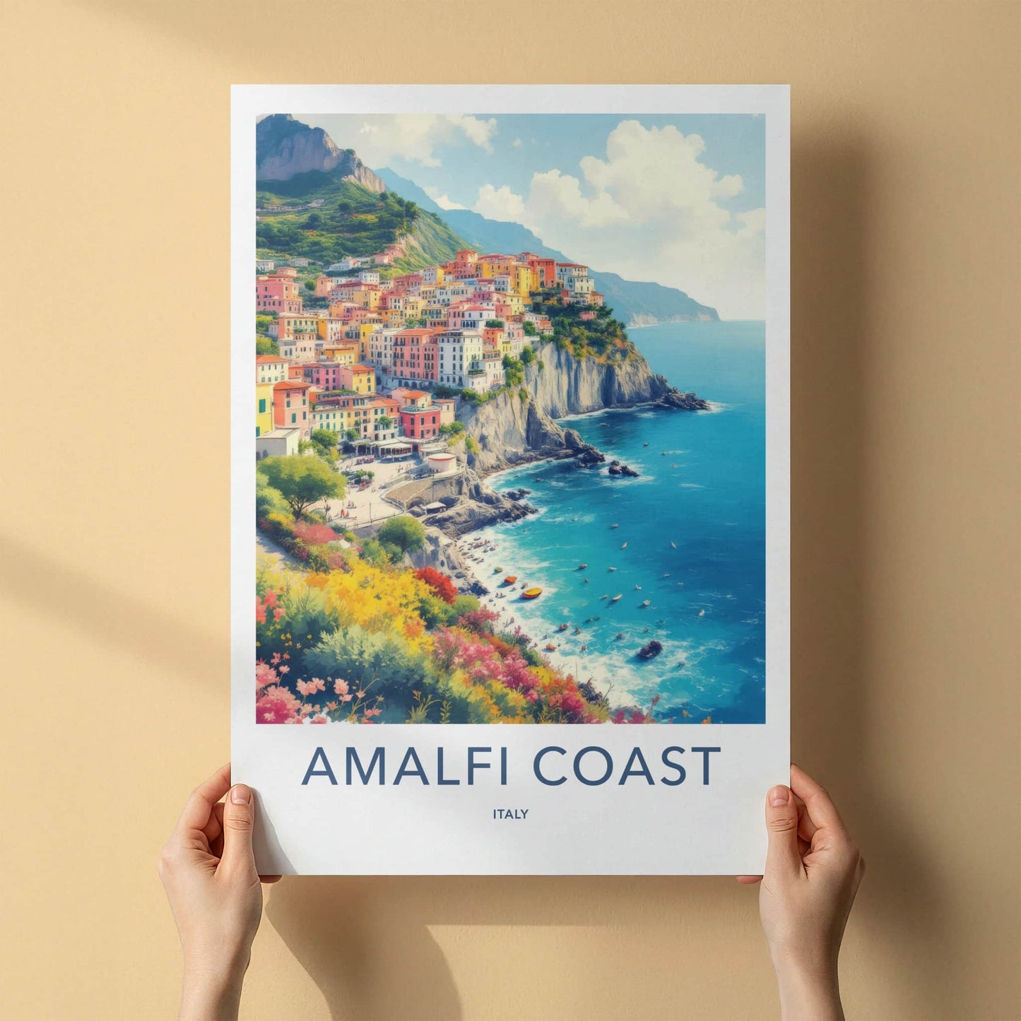 Amalfi Coast Poster - Italy Framed Art - Colorful Cliffside Village Home Decor