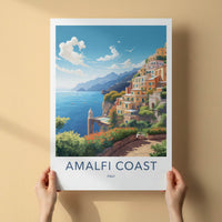 Amalfi Coast Poster - Italy Travel Art - Cliffside Village Scene Home Decor