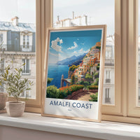 Amalfi Coast Poster - Italy Travel Art - Cliffside Village Scene Home Decor
