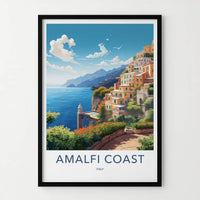 Amalfi Coast Poster - Italy Travel Art - Cliffside Village Scene Home Decor