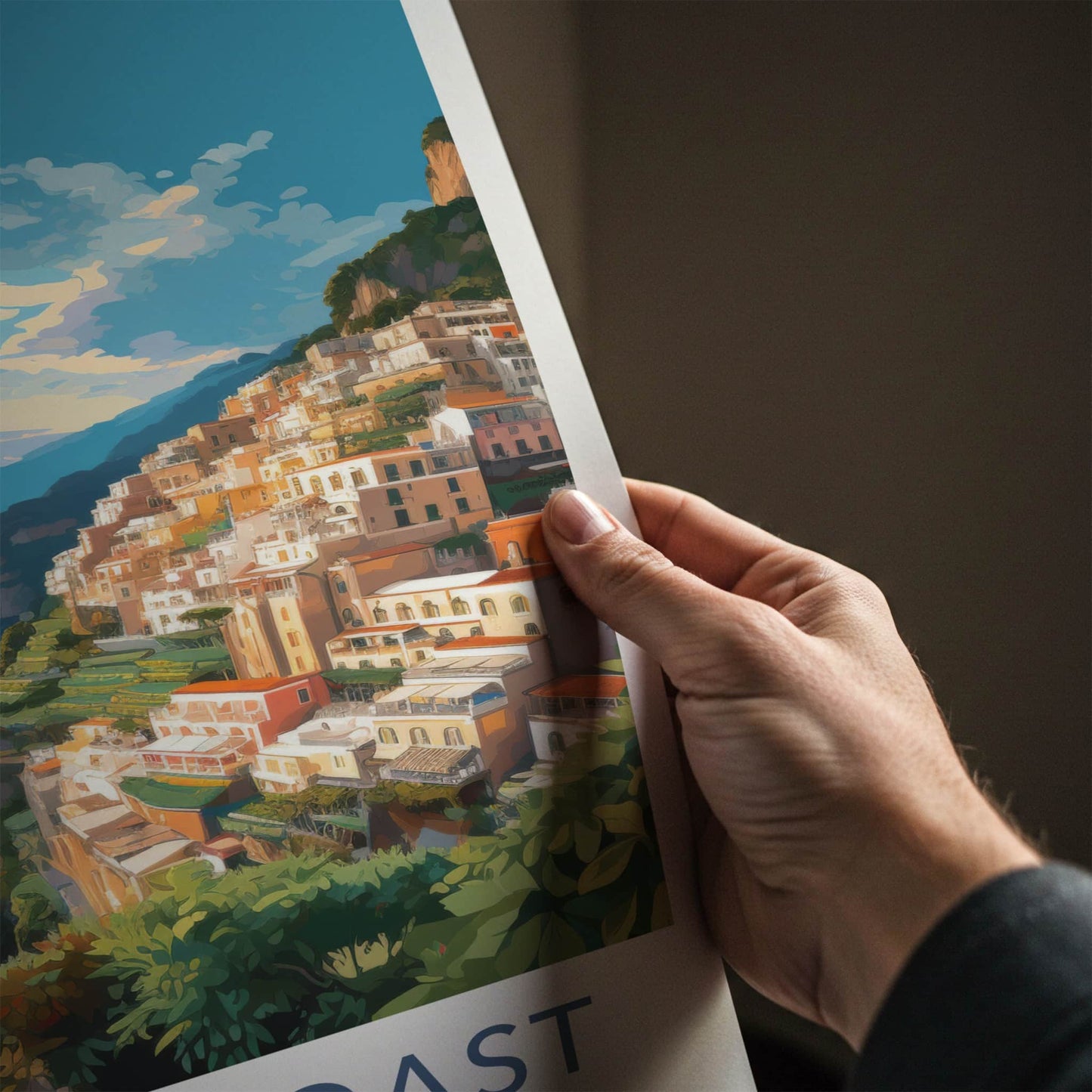 Amalfi Coast Poster - Italy Travel Art - Coastal Village Sunset Home Decor