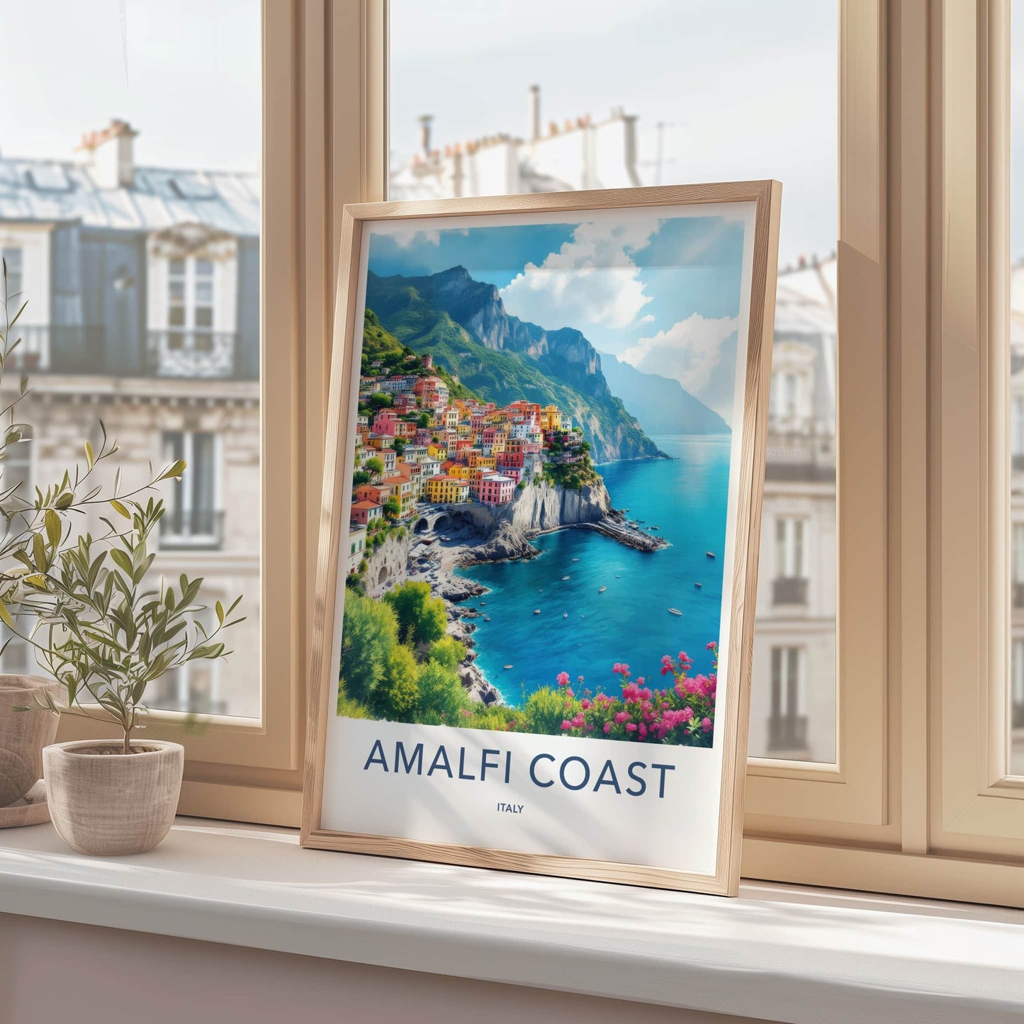 Amalfi Coast Poster - Italy Travel Art - Colorful Cliffside Town Home Decor
