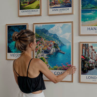 Amalfi Coast Poster - Italy Travel Art - Colorful Cliffside Town Home Decor