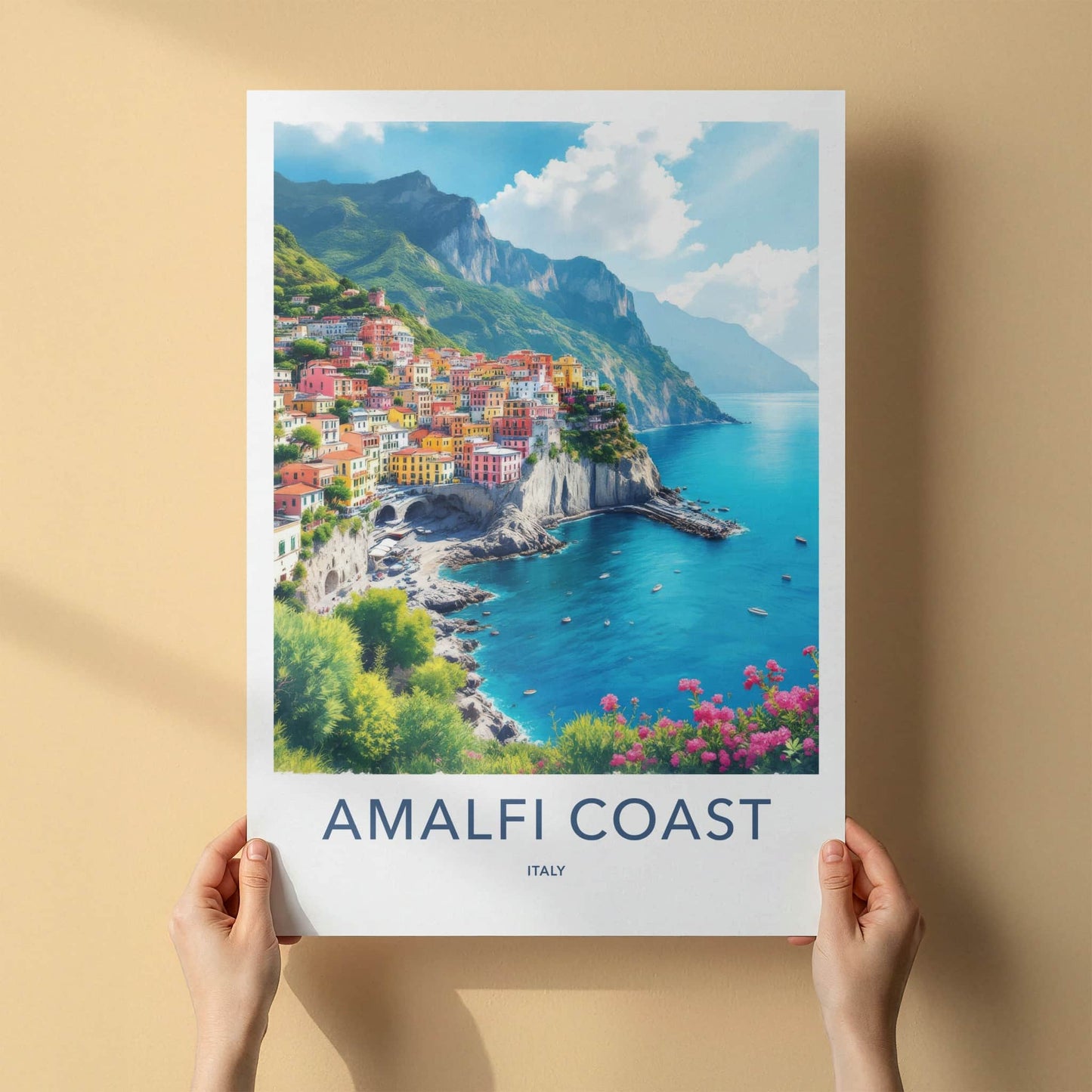 Amalfi Coast Poster - Italy Travel Art - Colorful Cliffside Town Home Decor