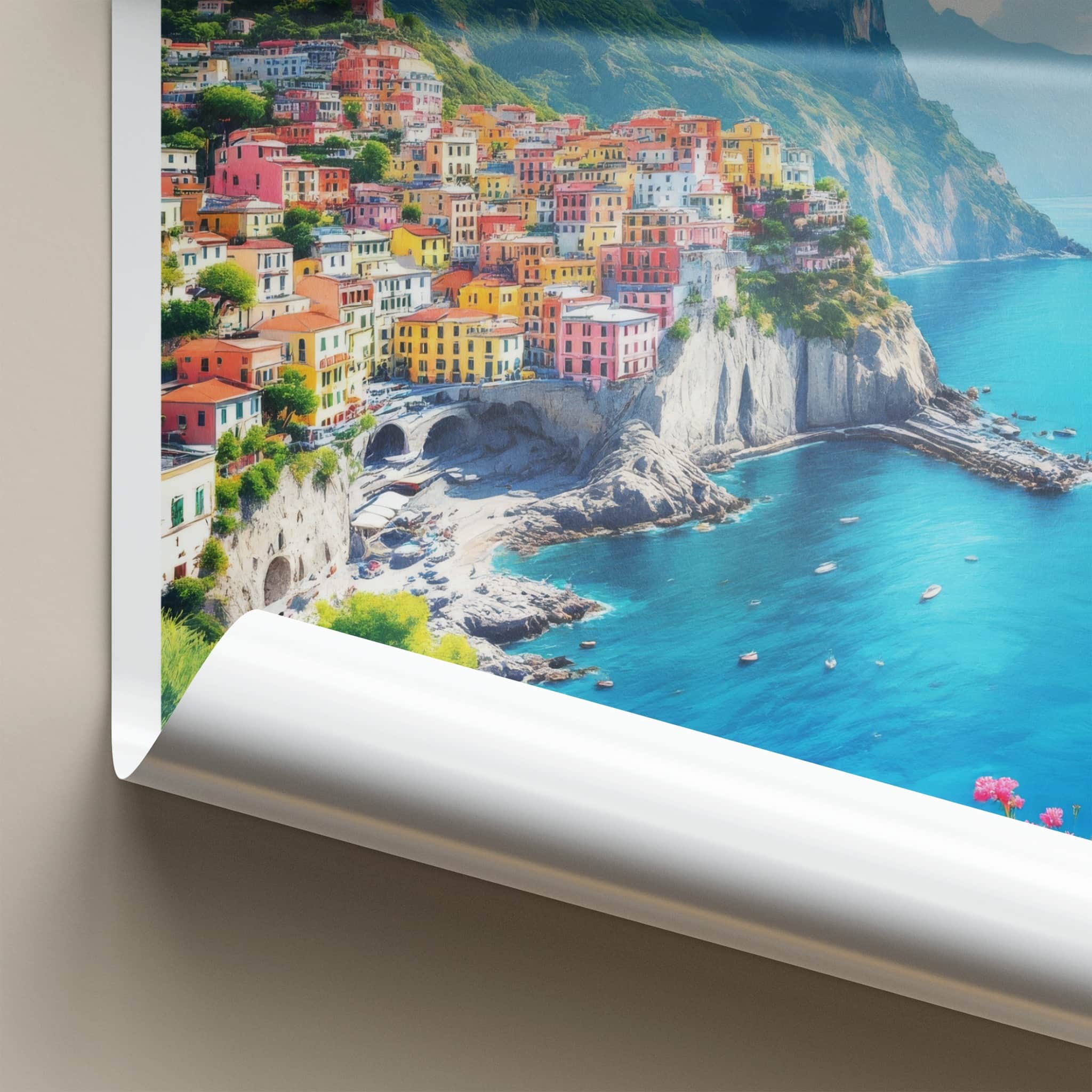 Amalfi Coast Poster - Italy Travel Art - Colorful Cliffside Town Home Decor