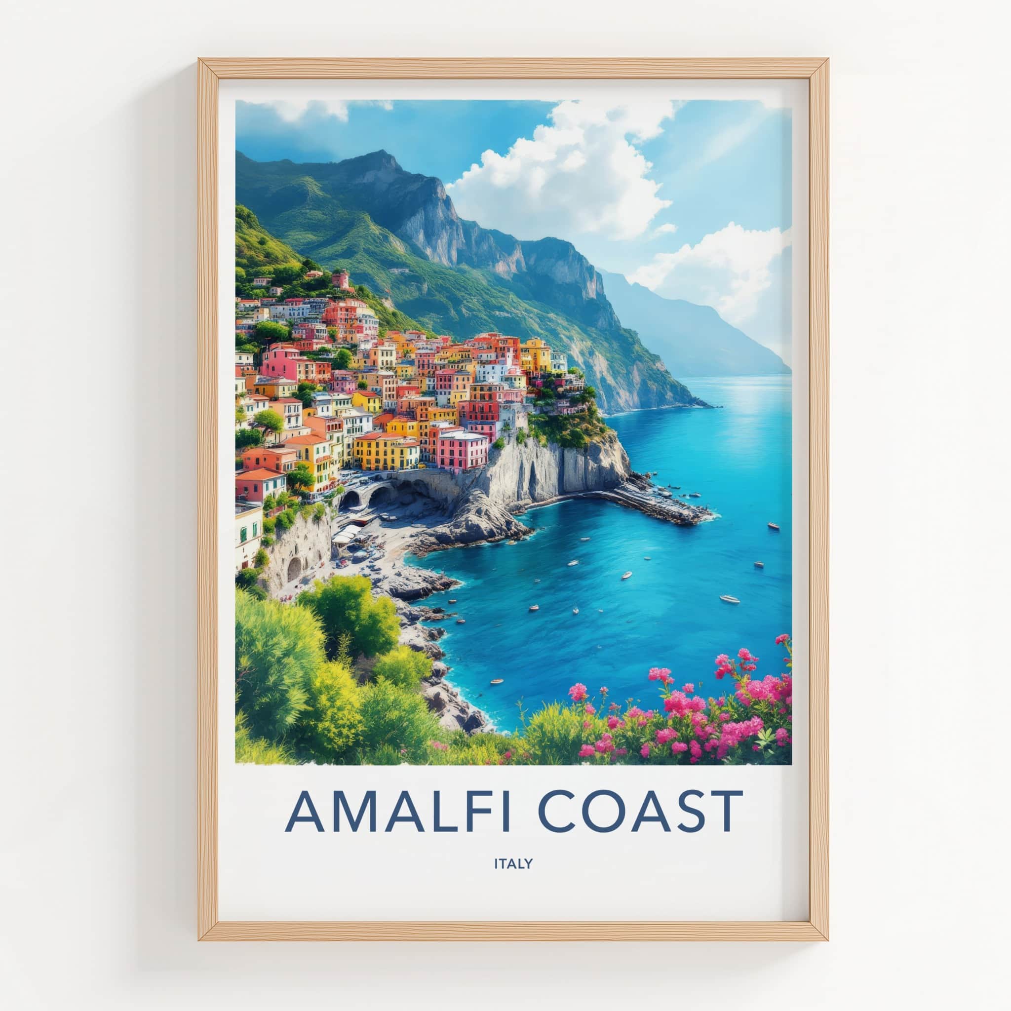 Amalfi Coast Poster - Italy Travel Art - Colorful Cliffside Town Home Decor