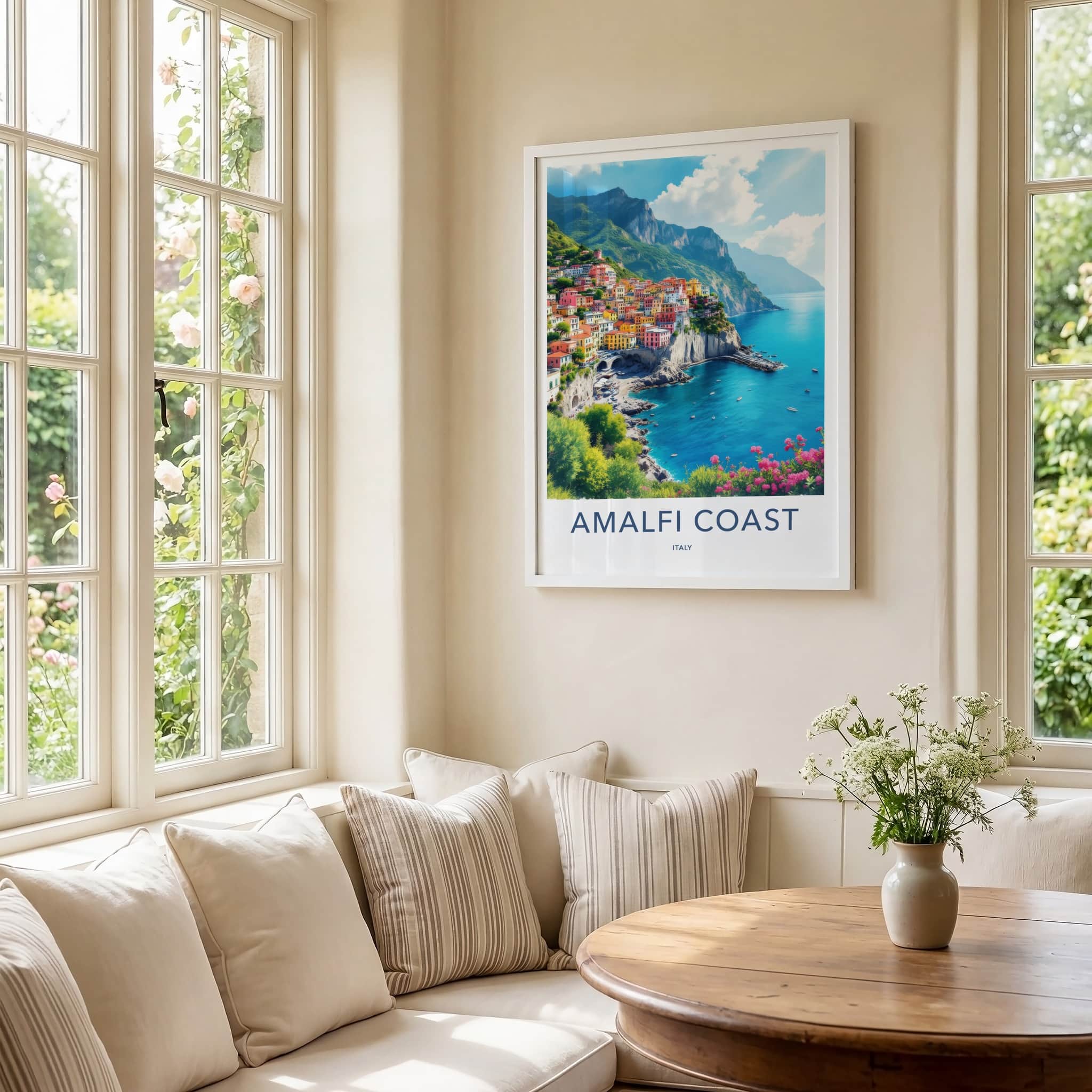 Amalfi Coast Poster - Italy Travel Art - Colorful Cliffside Town Home Decor
