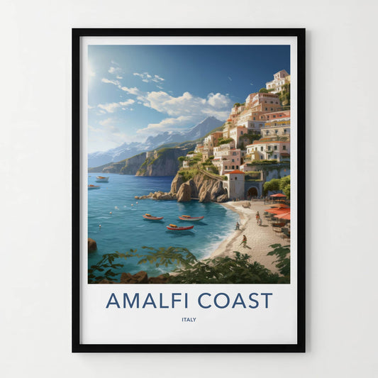Amalfi Coast Poster - Italy Travel Art - Tiered Village Coast Home Decor