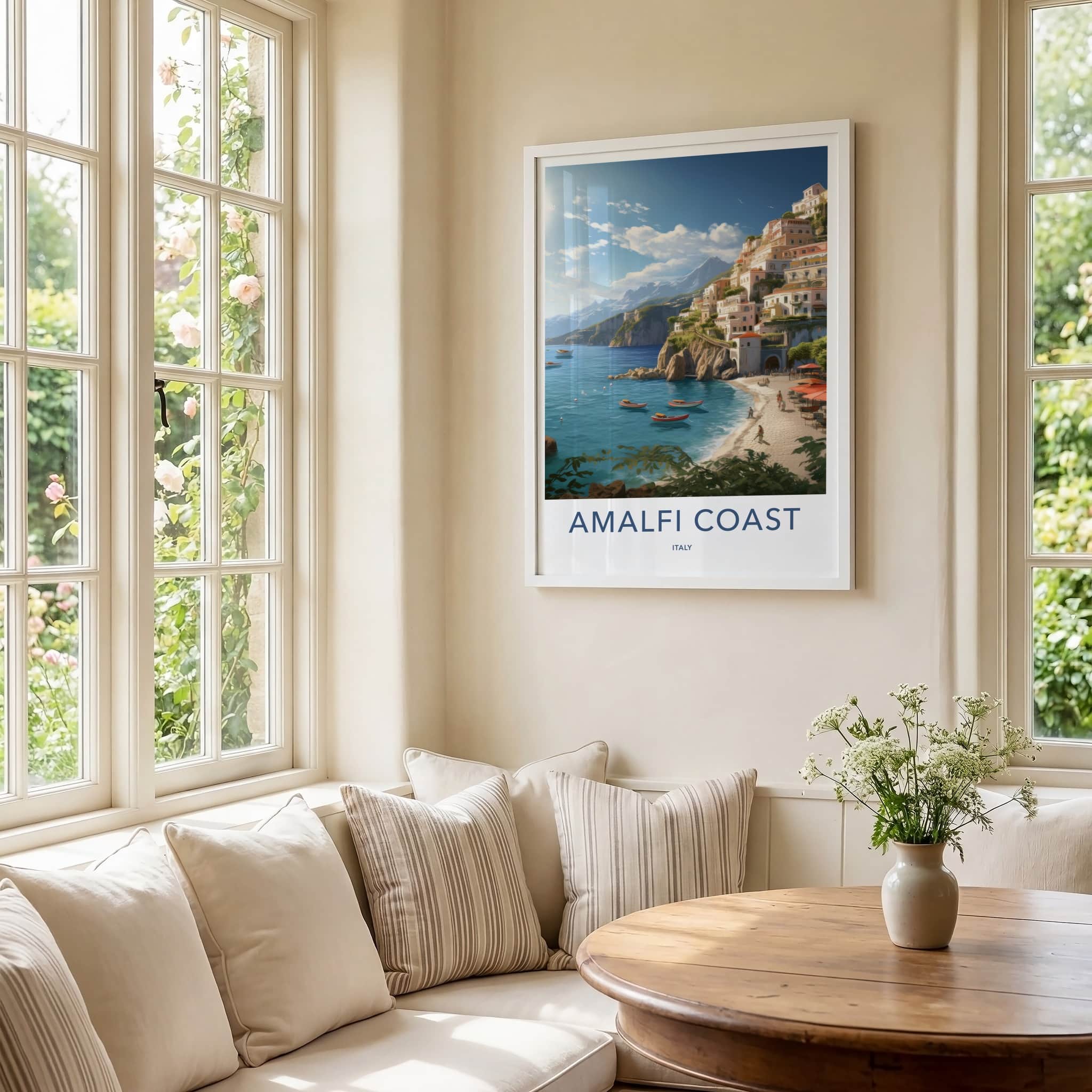 Amalfi Coast Poster - Italy Travel Art - Tiered Village Coast Home Decor
