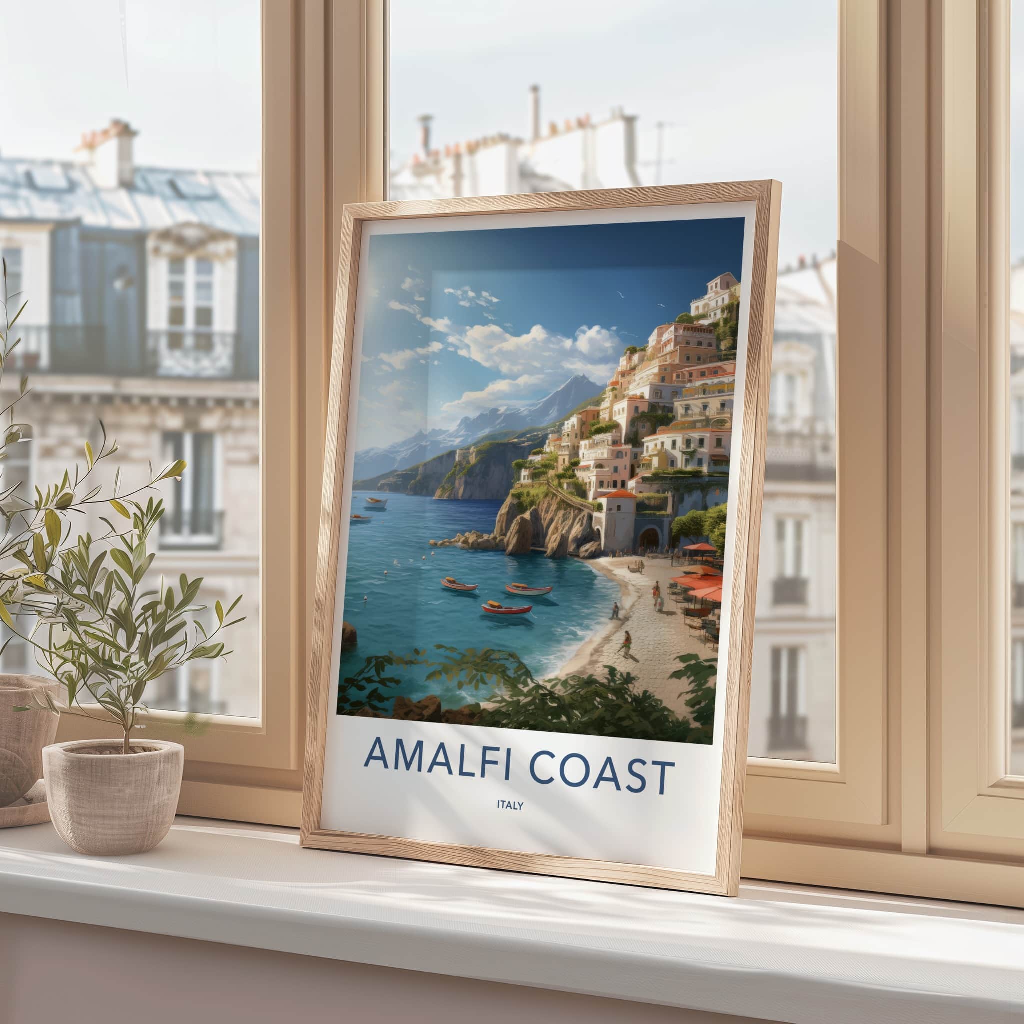 Amalfi Coast Poster - Italy Travel Art - Tiered Village Coast Home Decor