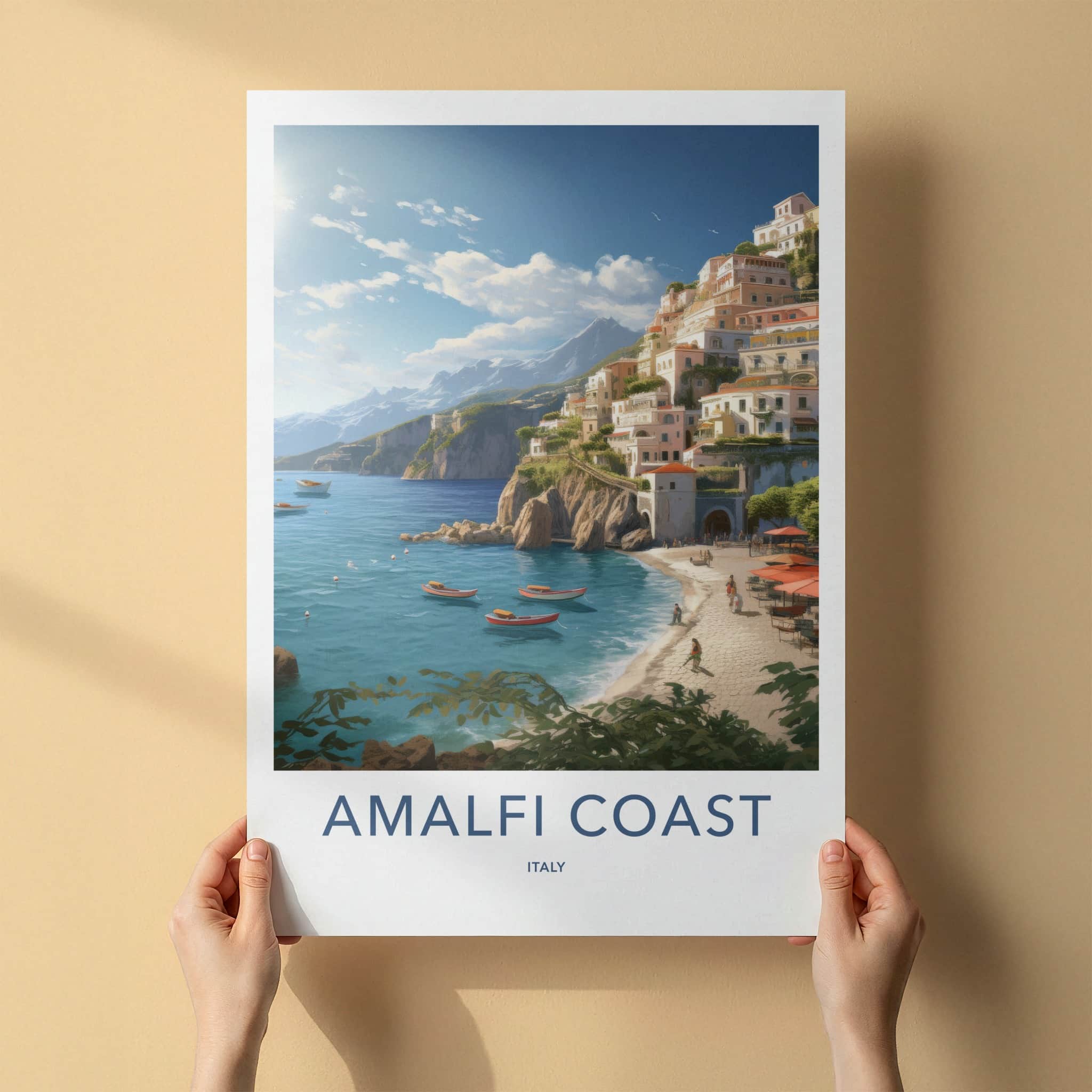 Amalfi Coast Poster - Italy Travel Art - Tiered Village Coast Home Decor