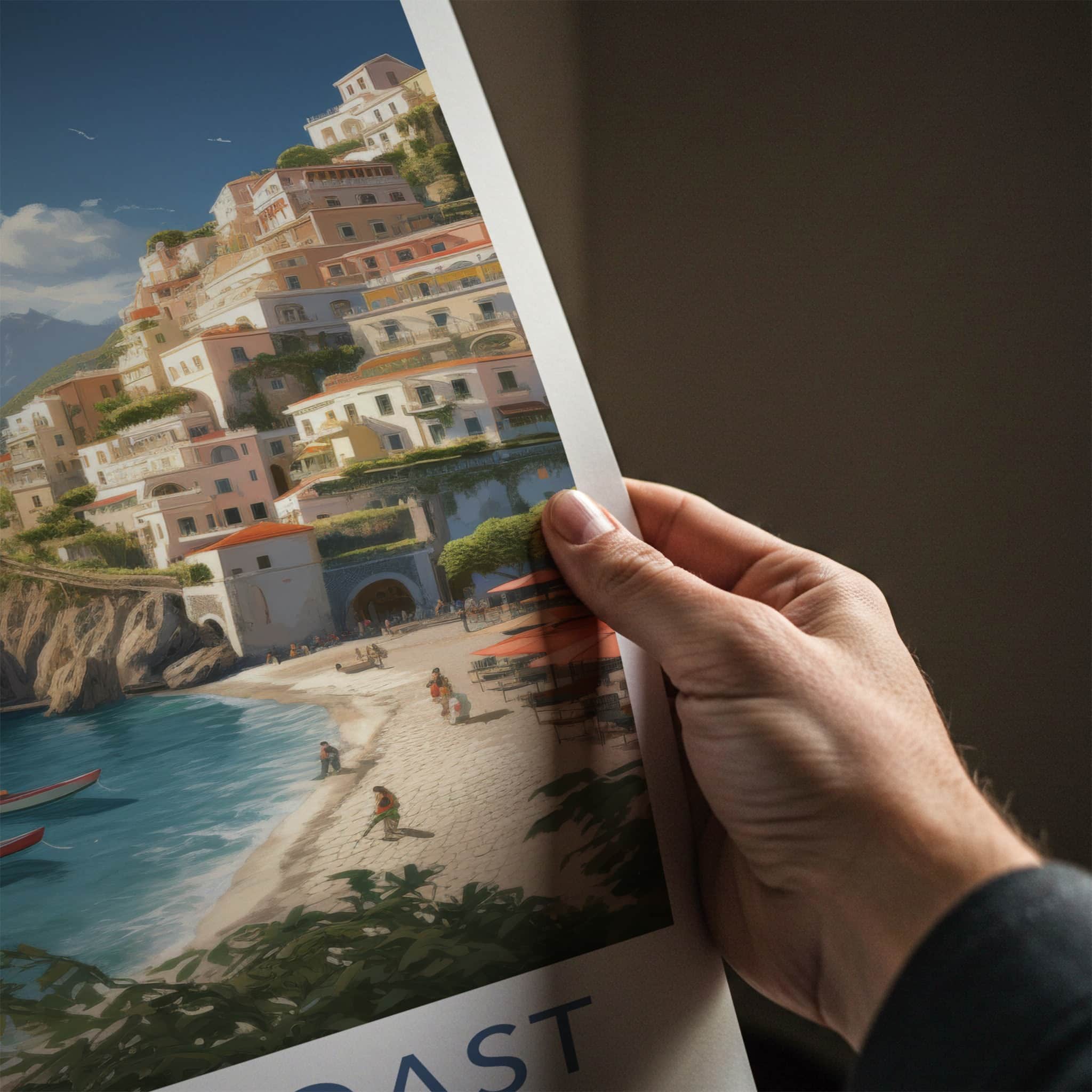 Amalfi Coast Poster - Italy Travel Art - Tiered Village Coast Home Decor