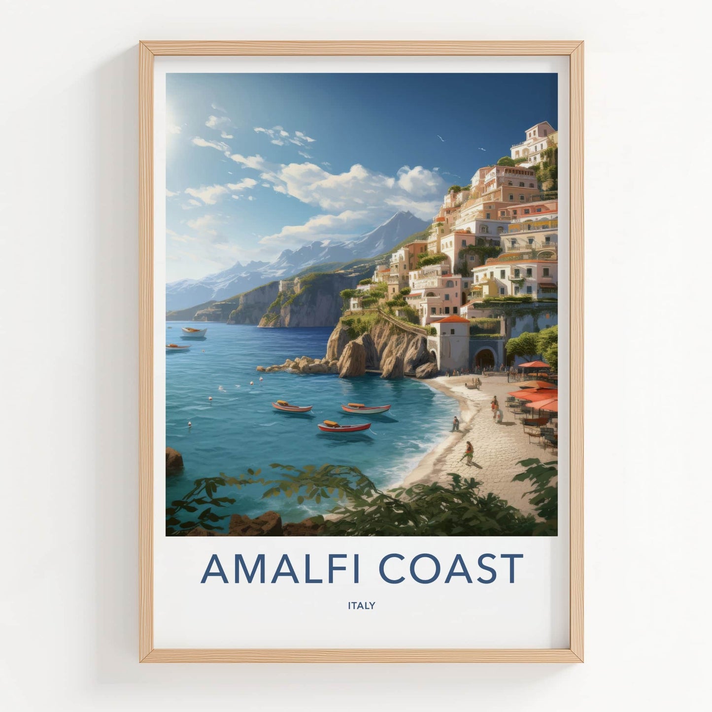Amalfi Coast Poster - Italy Travel Art - Tiered Village Coast Home Decor