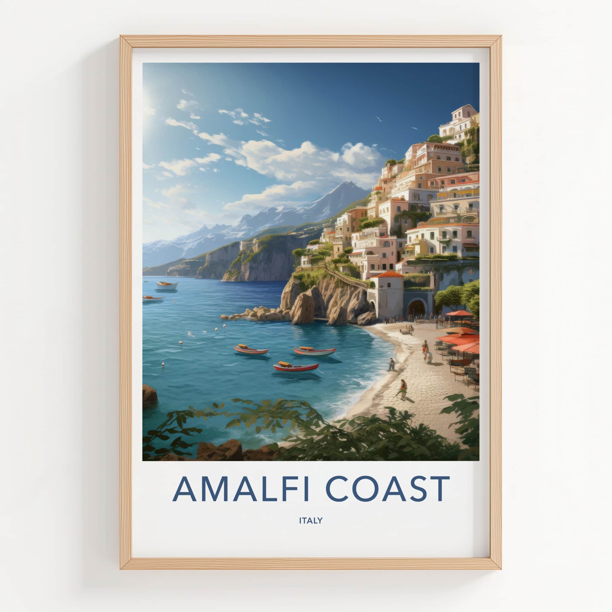 Amalfi Coast Poster - Italy Travel Art - Tiered Village Coast Home Decor