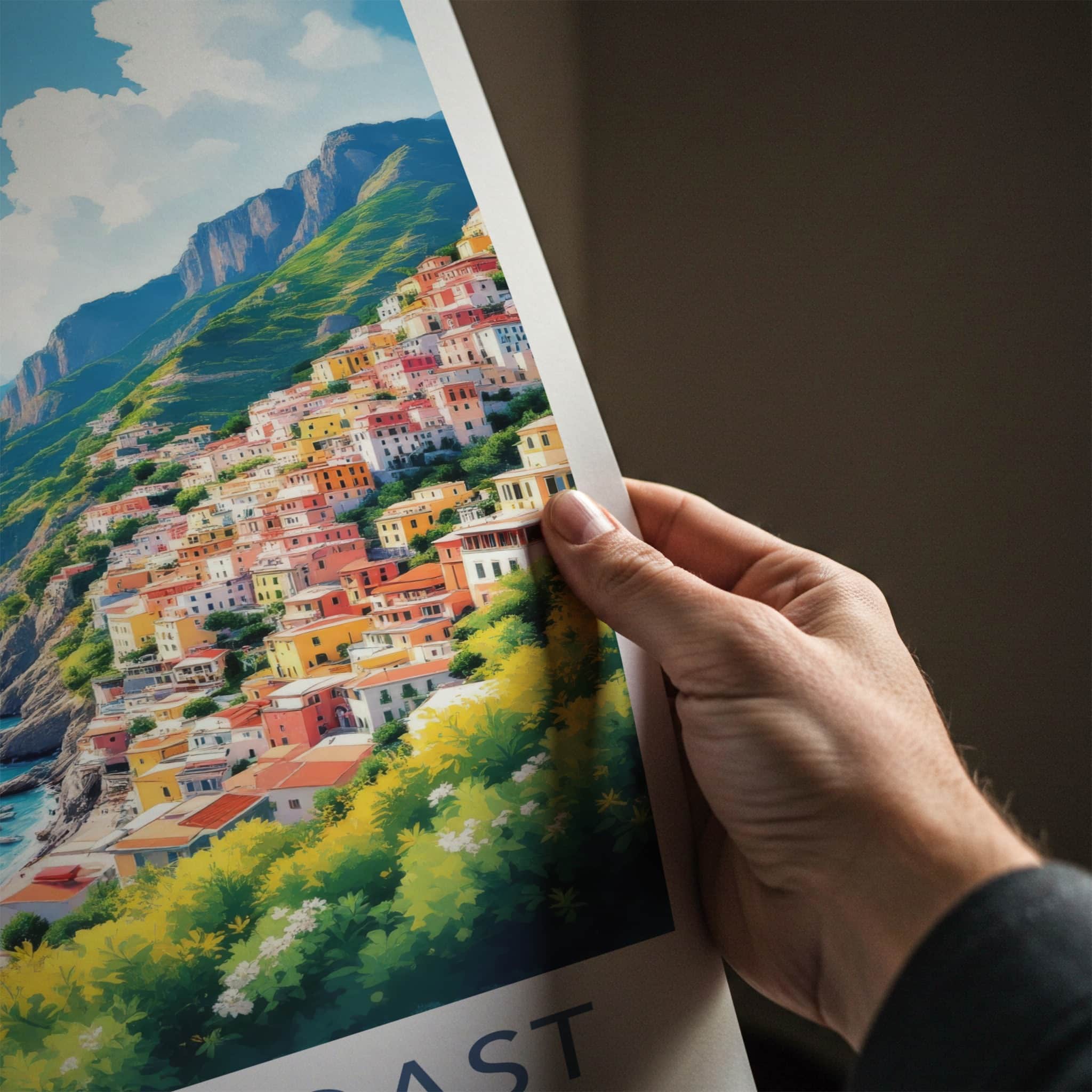 Amalfi Coast Poster - Italy Travel Art - Vibrant Hillside Village Home Decor