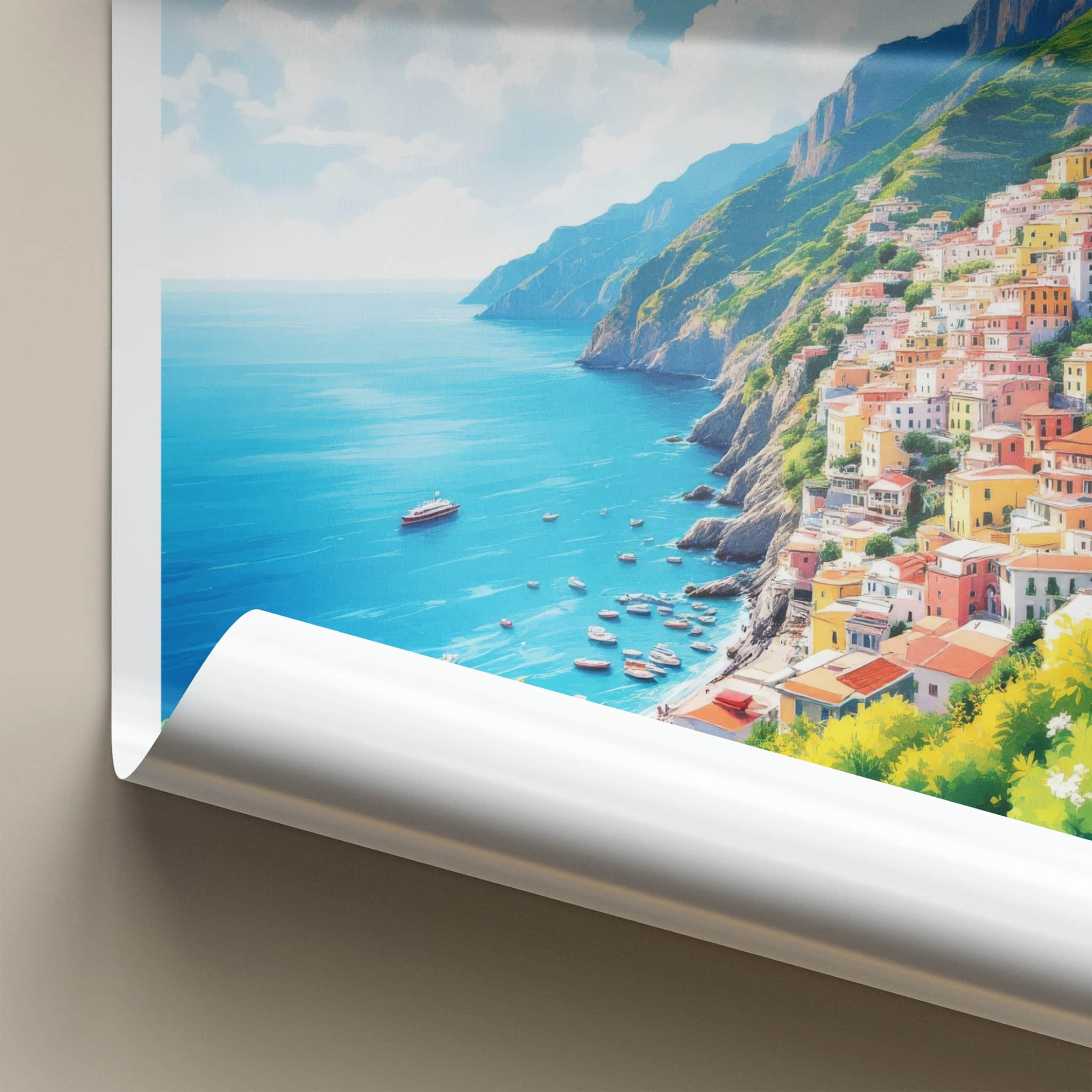 Amalfi Coast Poster - Italy Travel Art - Vibrant Hillside Village Home Decor