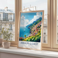 Amalfi Coast Poster - Italy Travel Art - Vibrant Hillside Village Home Decor