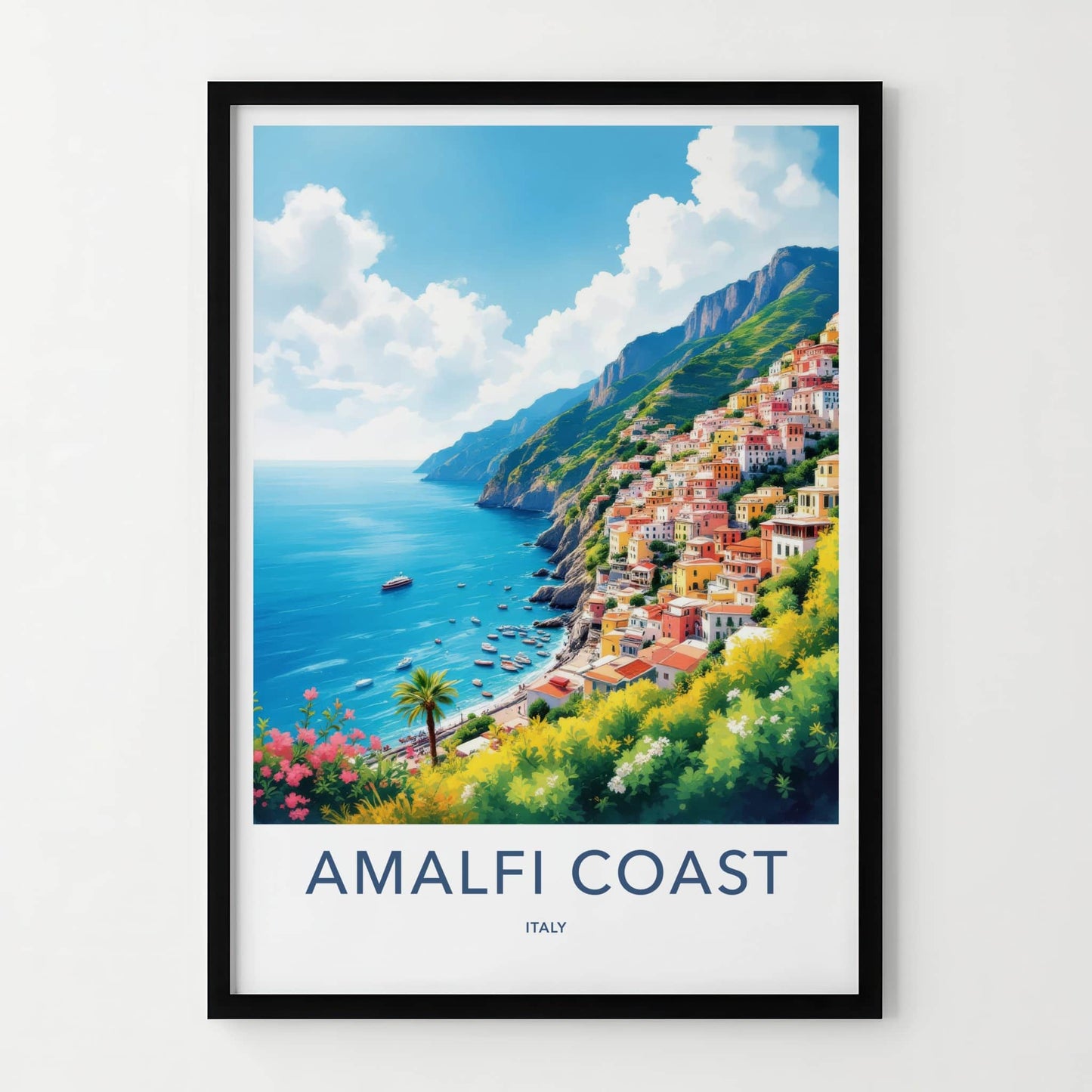 Amalfi Coast Poster - Italy Travel Art - Vibrant Hillside Village Home Decor