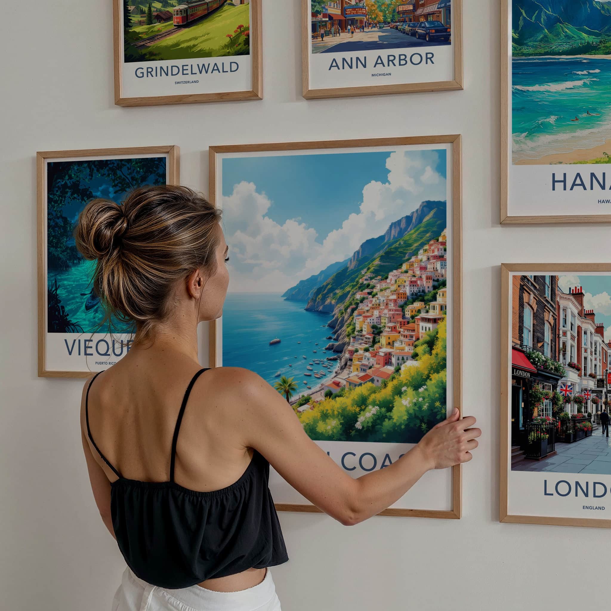 Amalfi Coast Poster - Italy Travel Art - Vibrant Hillside Village Home Decor