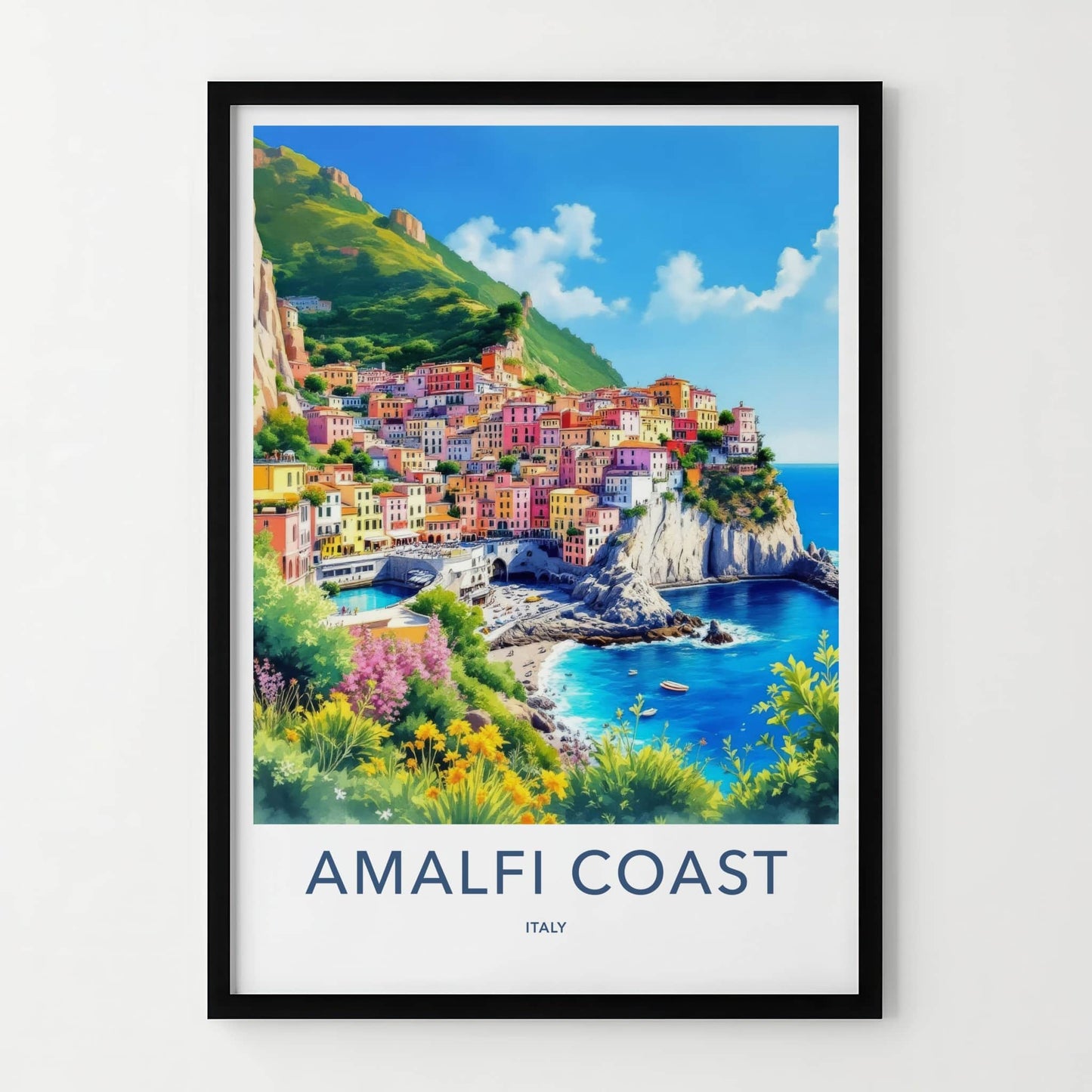 Amalfi Coast Poster - Italy Travel Print - Cliffside Village Sea Home Decor