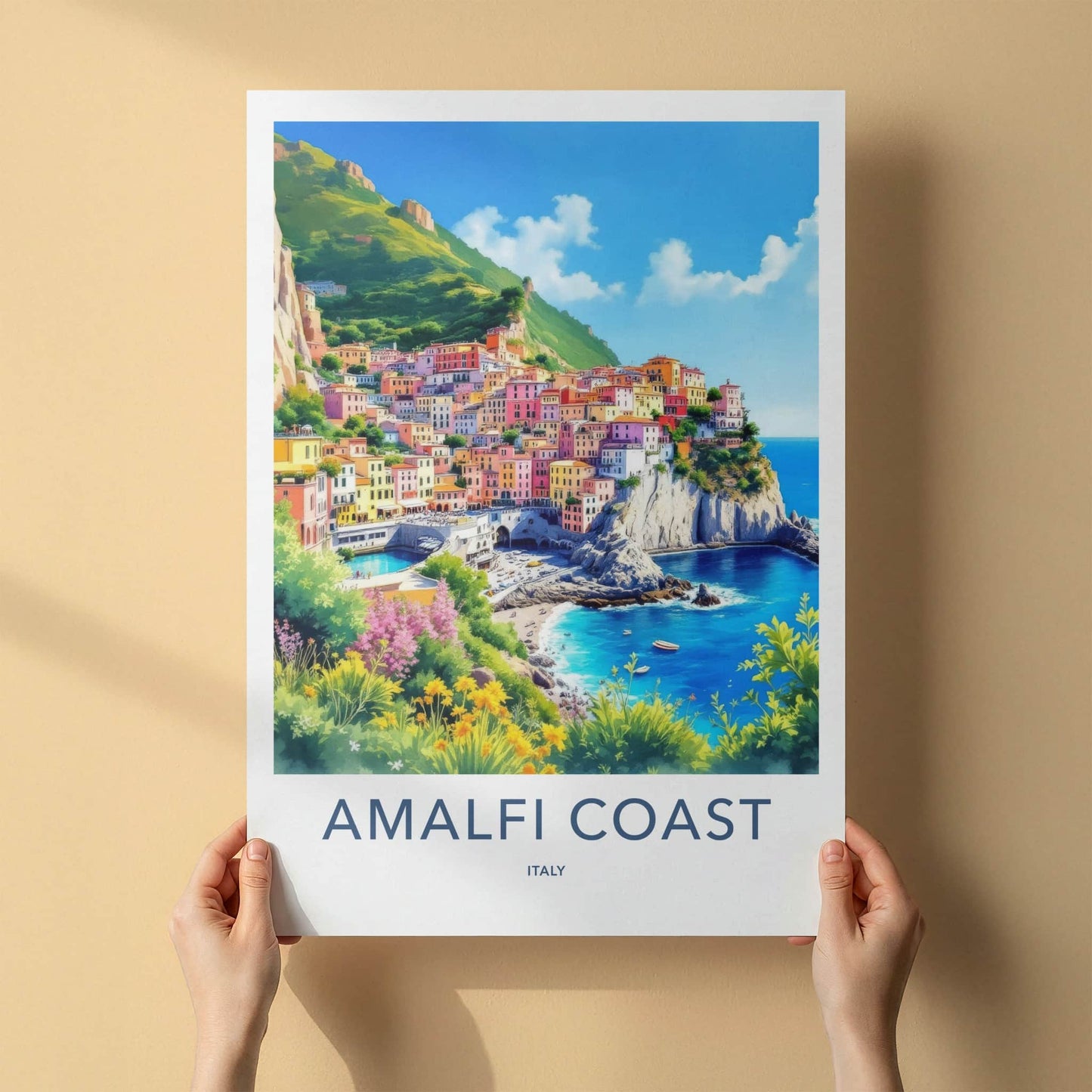 Amalfi Coast Poster - Italy Travel Print - Cliffside Village Sea Home Decor