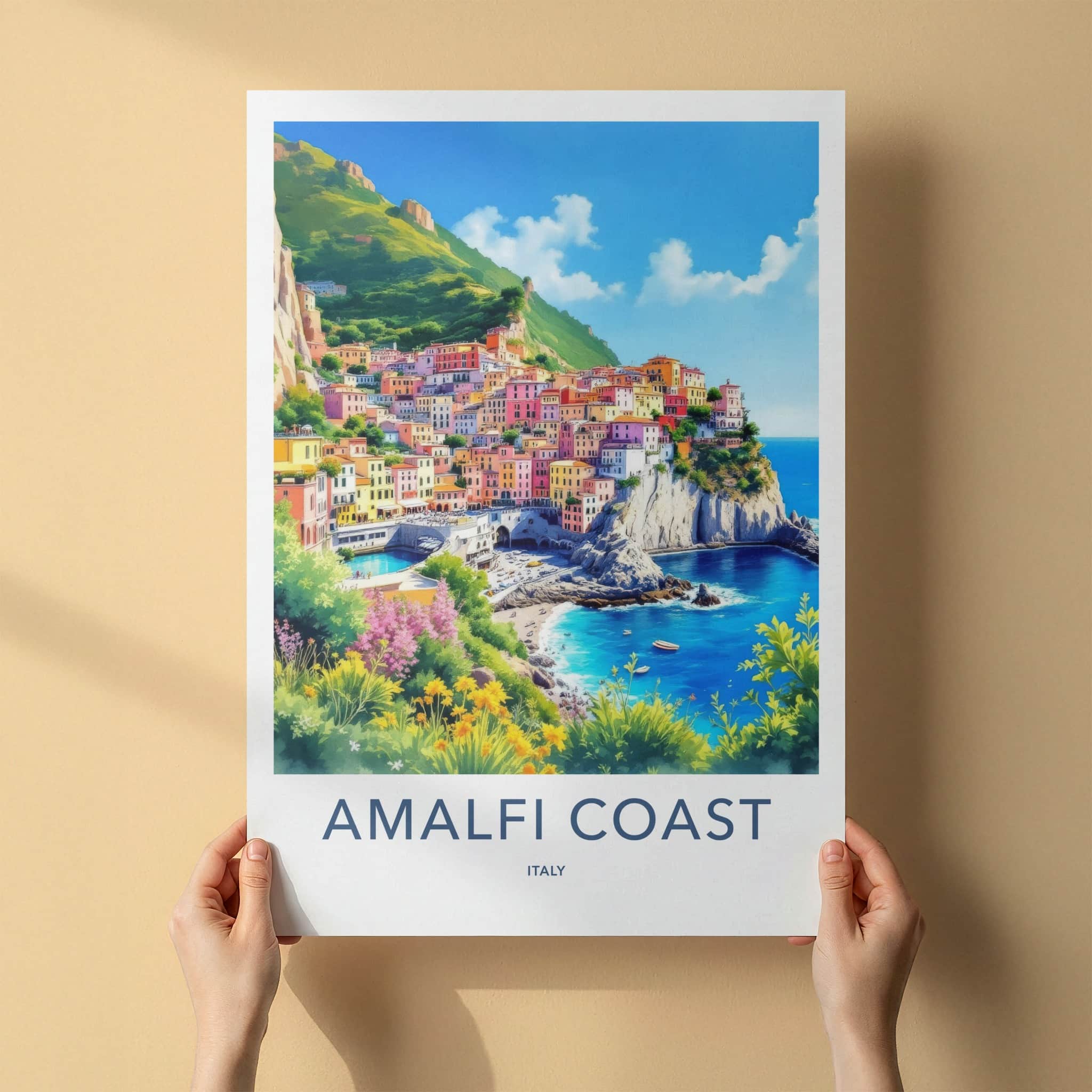 Amalfi Coast Poster - Italy Travel Print - Cliffside Village Sea Home Decor
