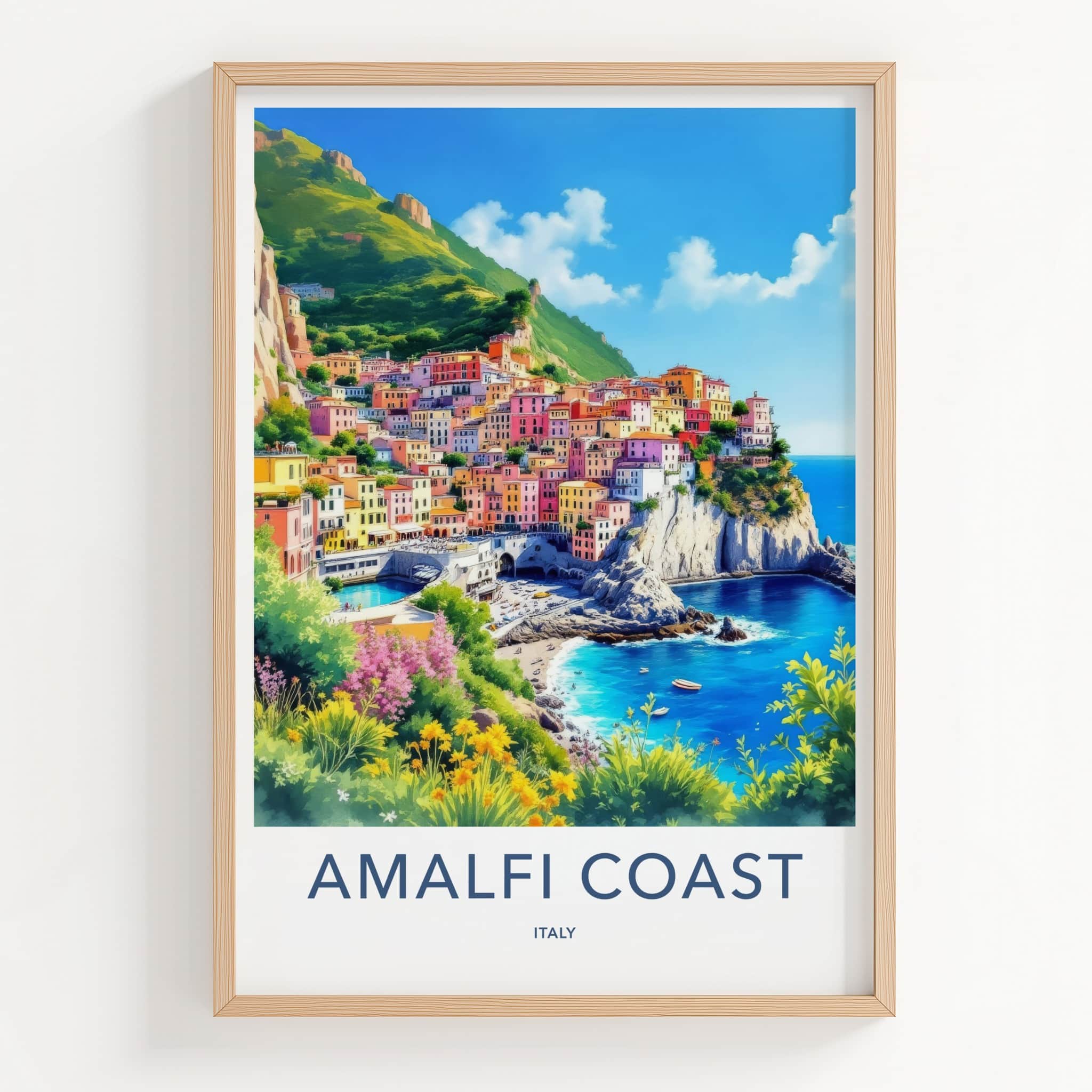 Amalfi Coast Poster - Italy Travel Print - Cliffside Village Sea Home Decor