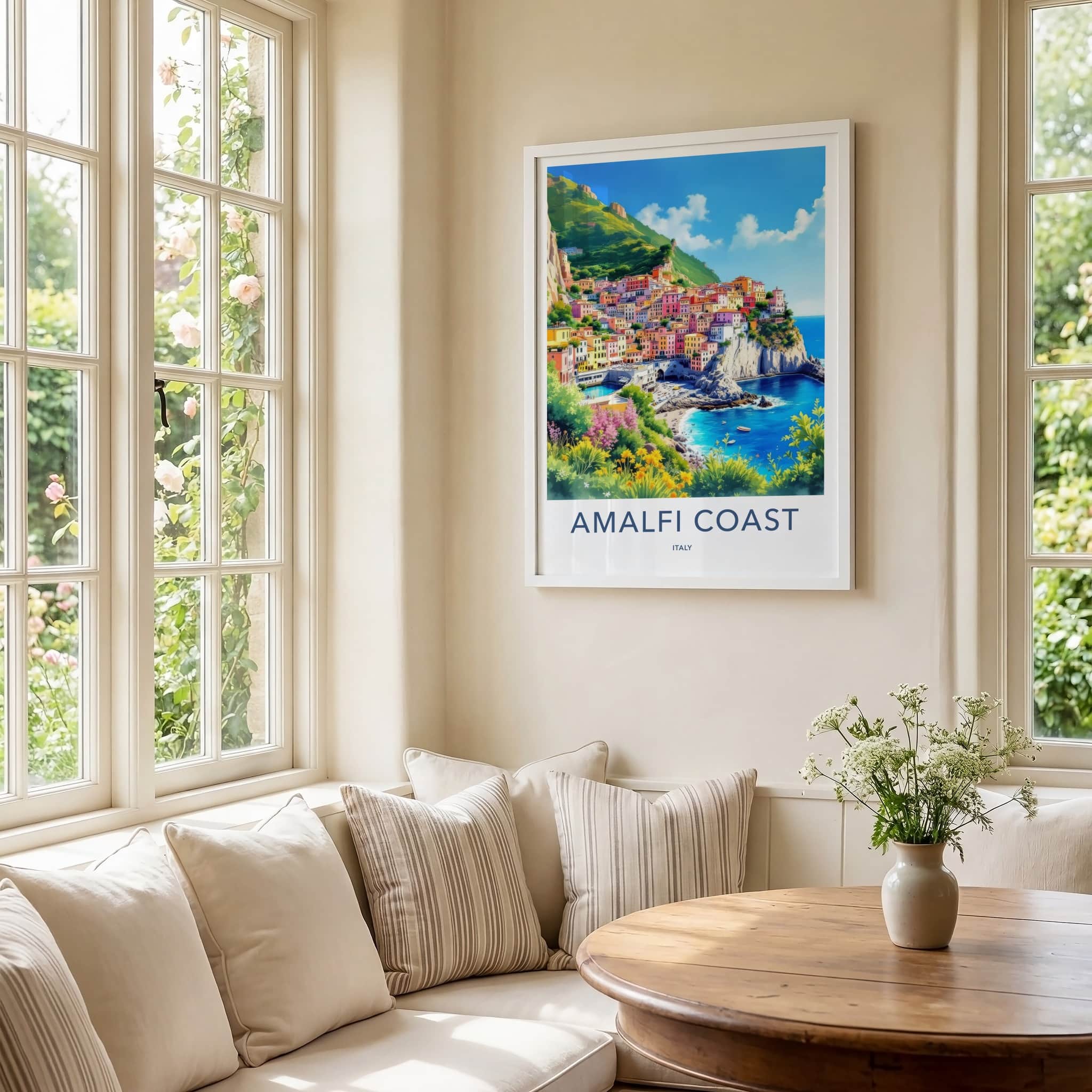 Amalfi Coast Poster - Italy Travel Print - Cliffside Village Sea Home Decor