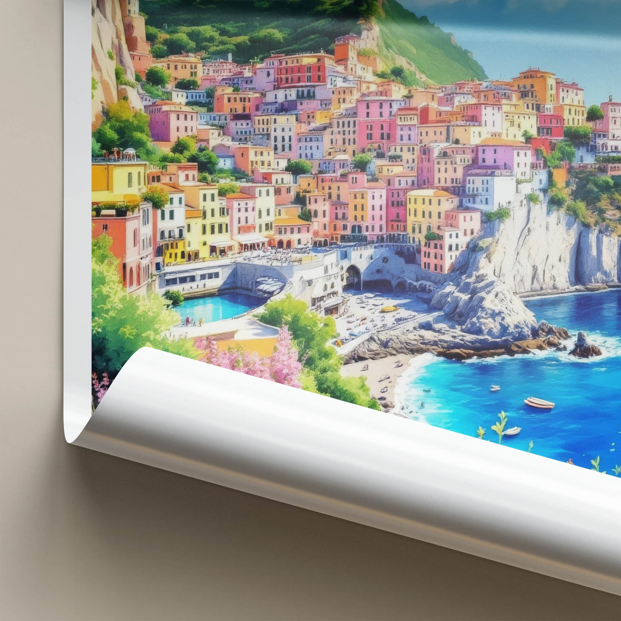 Amalfi Coast Poster - Italy Travel Print - Cliffside Village Sea Home Decor